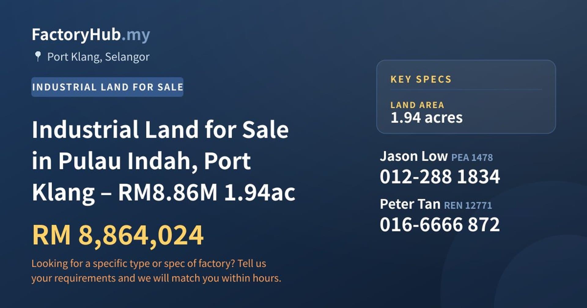Industrial Land for Sale in Pulau Indah, Port Klang – RM8.86M 1.94ac - Property image 1 of 7