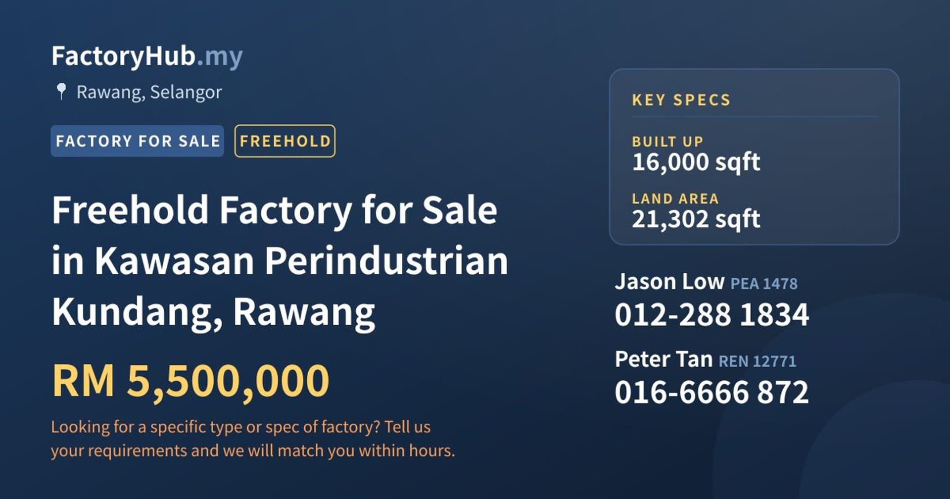 Freehold Factory for Sale in Kawasan Perindustrian Kundang, Rawang - Property image 1 of 2