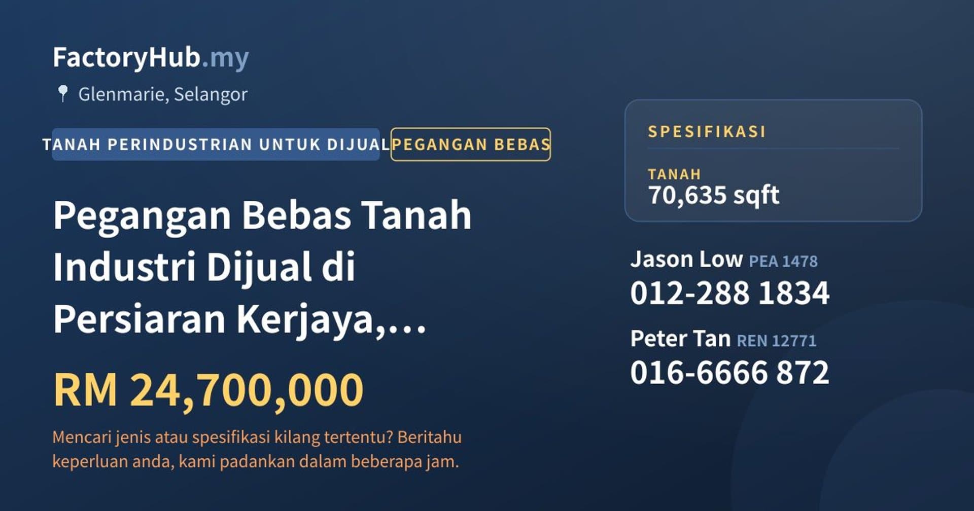 Pegangan Bebas Tanah Industri Dijual di Persiaran Kerjaya, Glenmarie · Imej hartanah 1/2