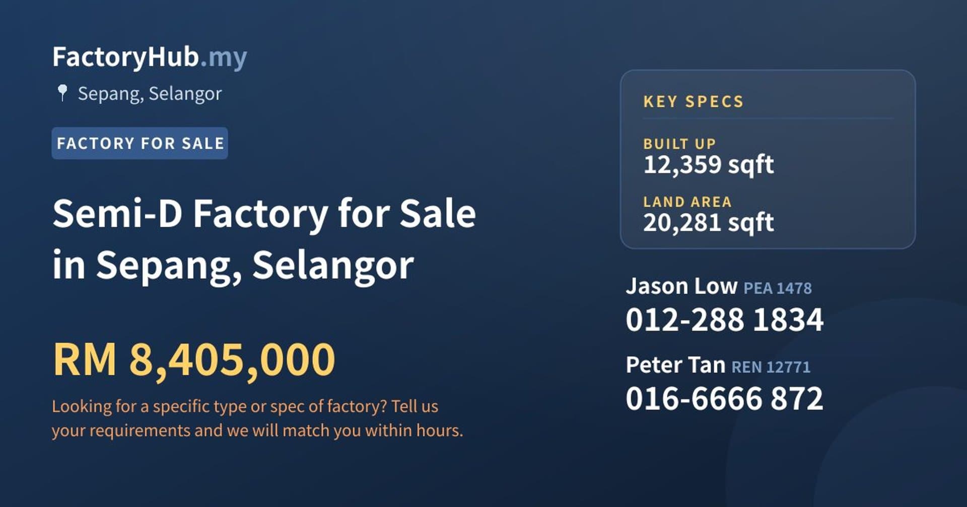 Semi-D Factory for Sale in Sepang, Selangor - Property image 1 of 2