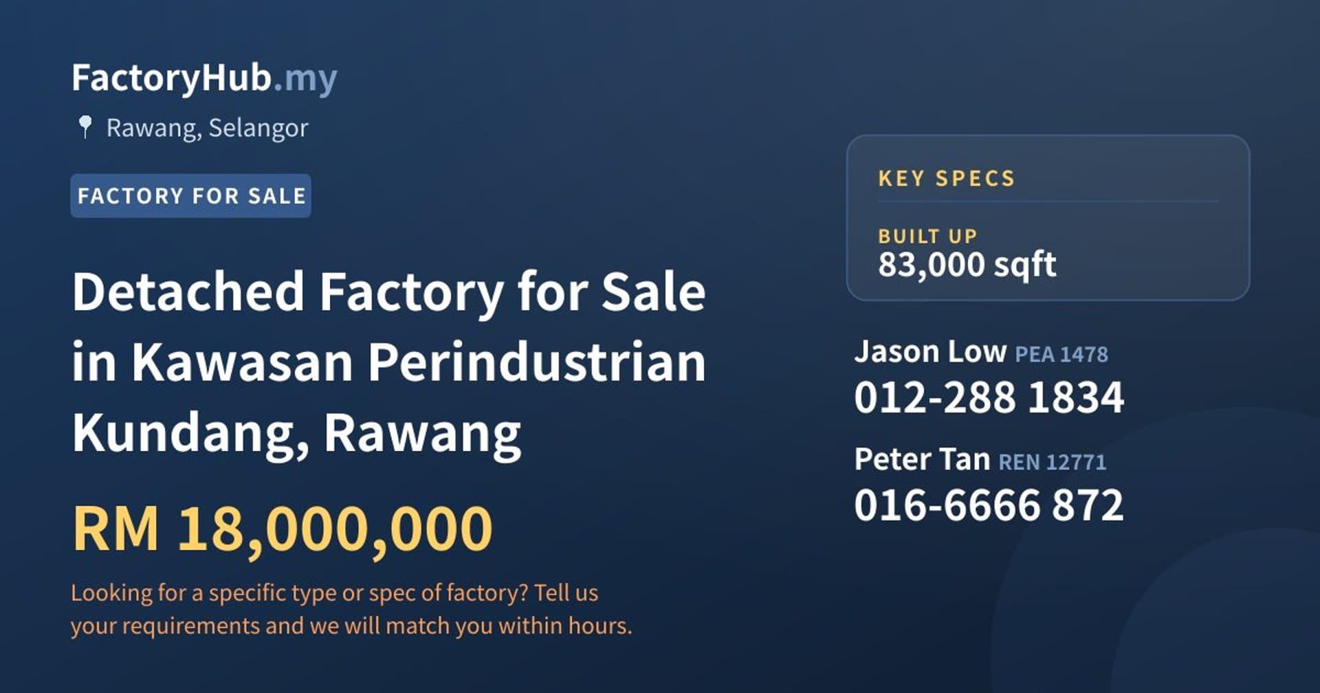 Detached Factory for Sale in Kawasan Perindustrian Kundang, Rawang - Property image 1 of 2