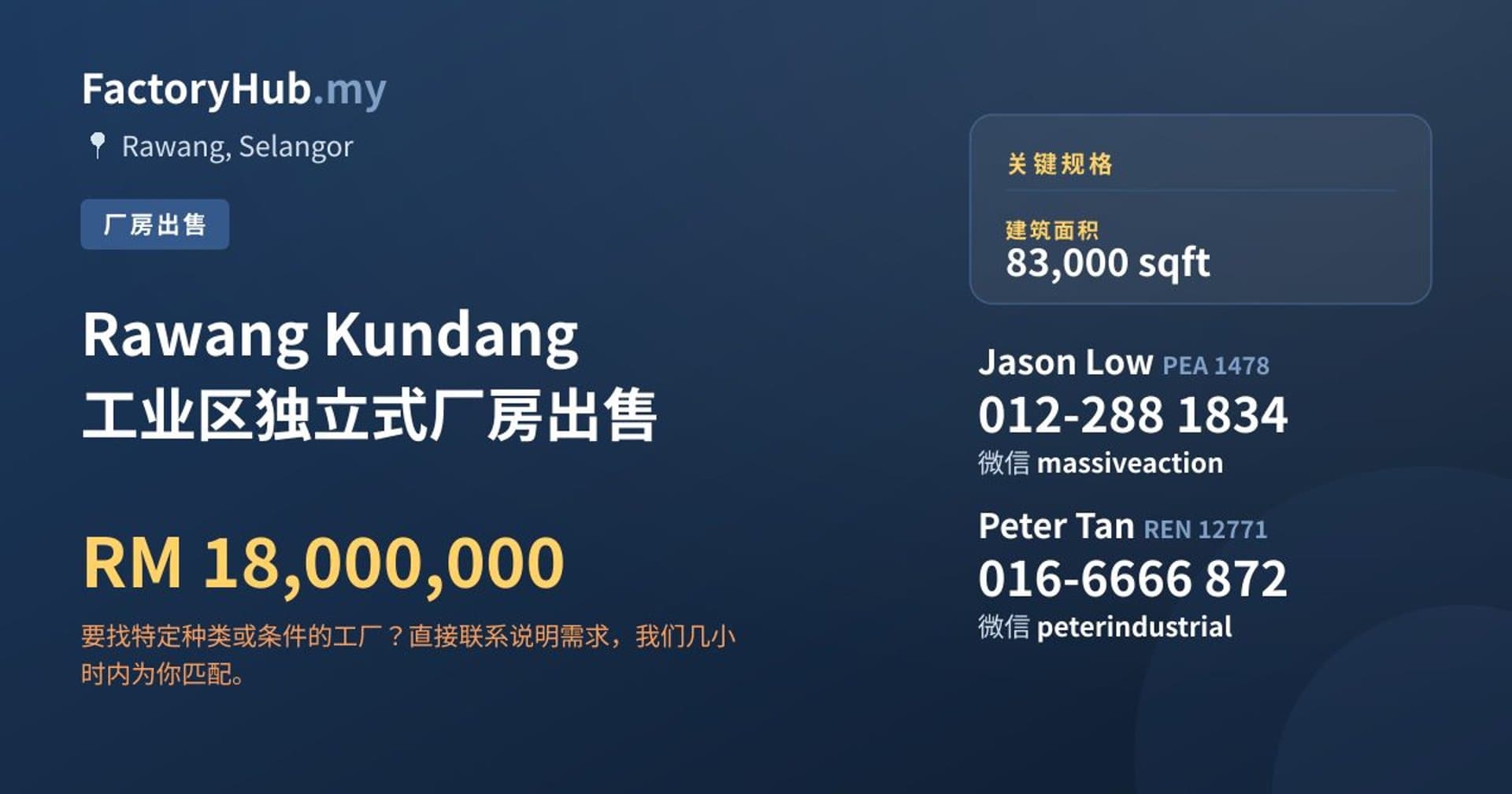 Rawang Kundang 工业区独立式厂房出售 · 房源图片 1/2