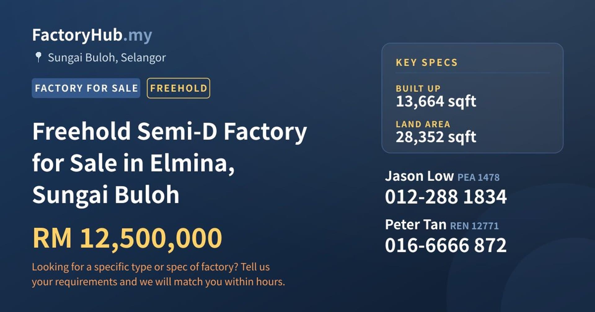 Freehold Semi-D Factory for Sale in Elmina, Sungai Buloh - Property image 1 of 2