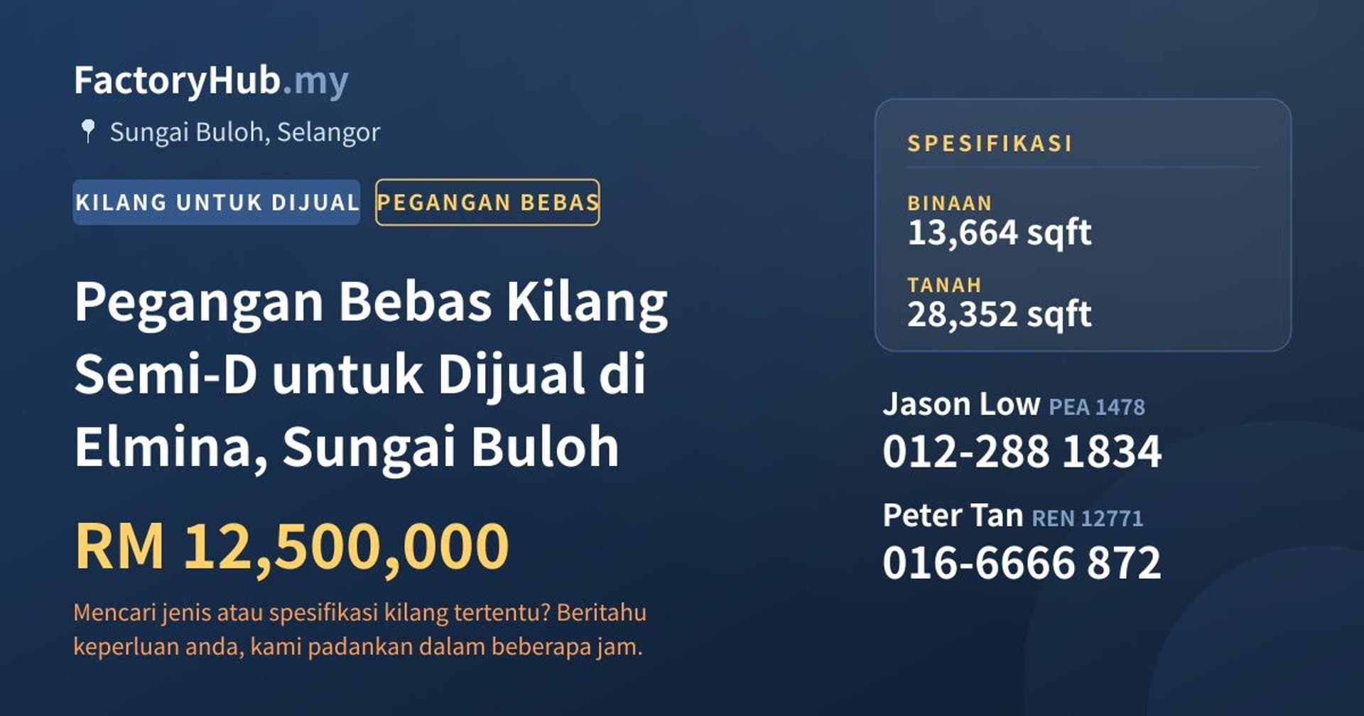 Pegangan Bebas Kilang Semi-D untuk Dijual di Elmina, Sungai Buloh · Imej hartanah 1/2