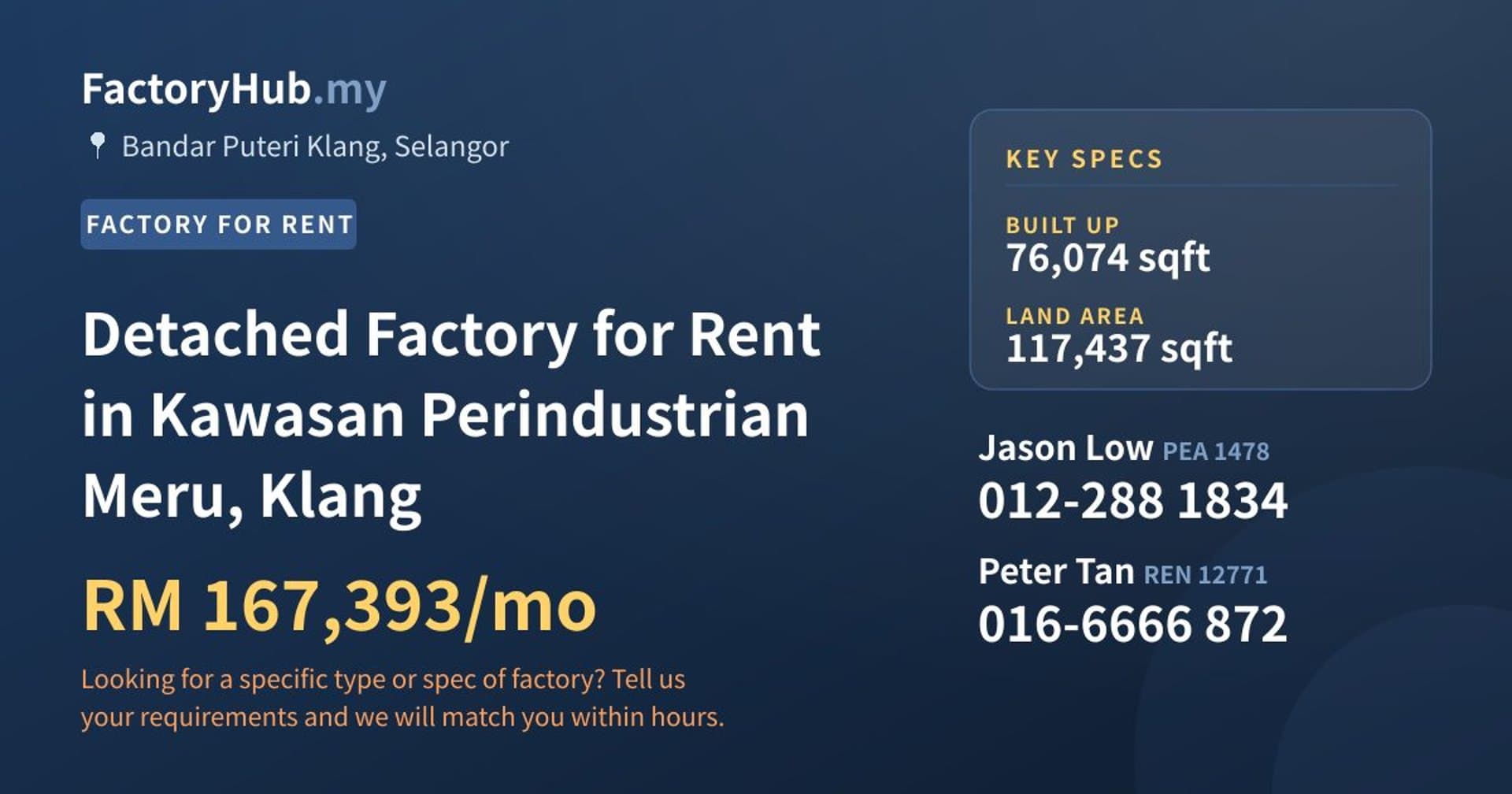 Detached Factory for Rent in Kawasan Perindustrian Meru, Klang - Property image 1 of 2