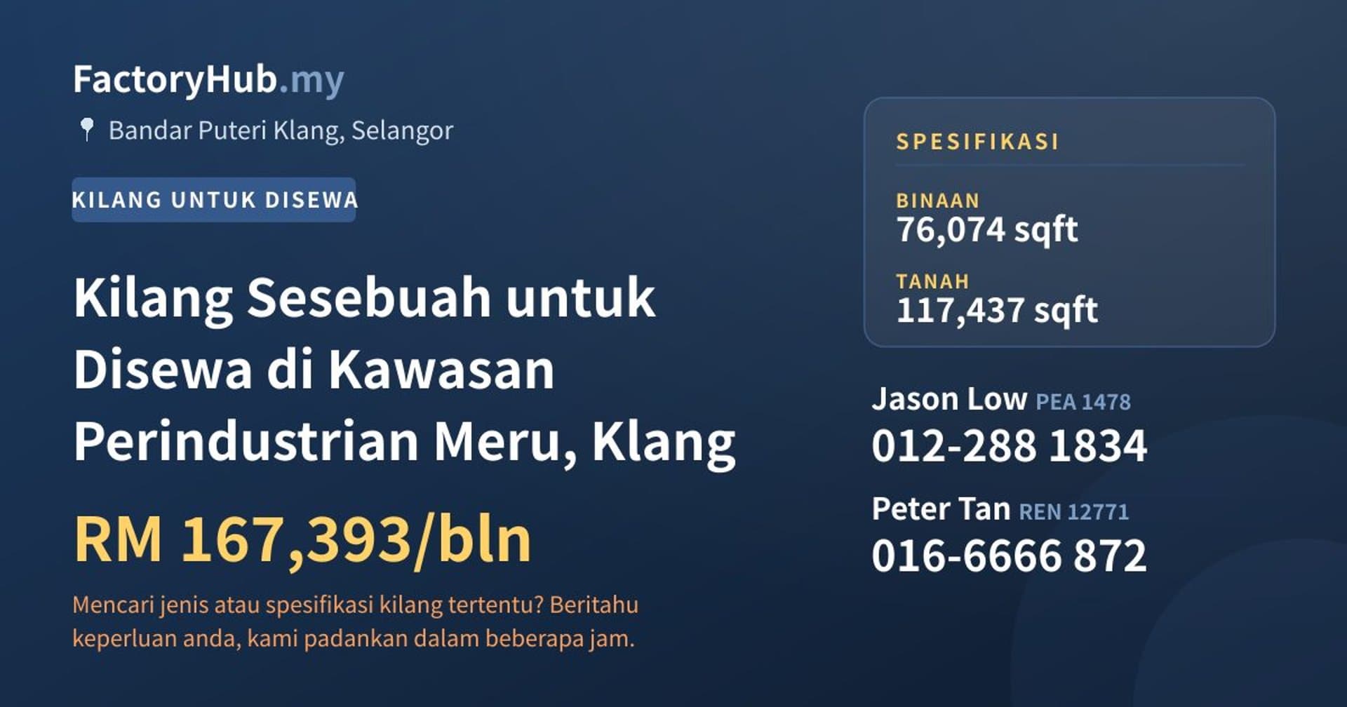 Kilang Sesebuah untuk Disewa di Kawasan Perindustrian Meru, Klang · Imej hartanah 1/2
