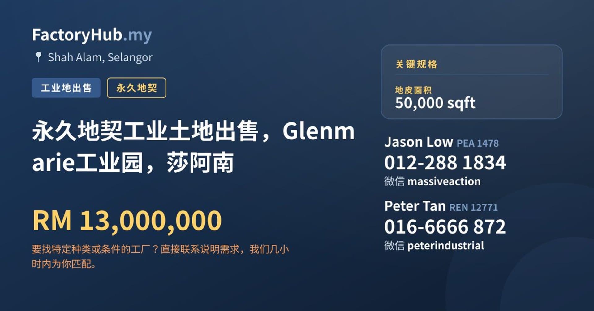 永久地契工业土地出售，Glenmarie工业园，莎阿南 · 房源图片 1/2
