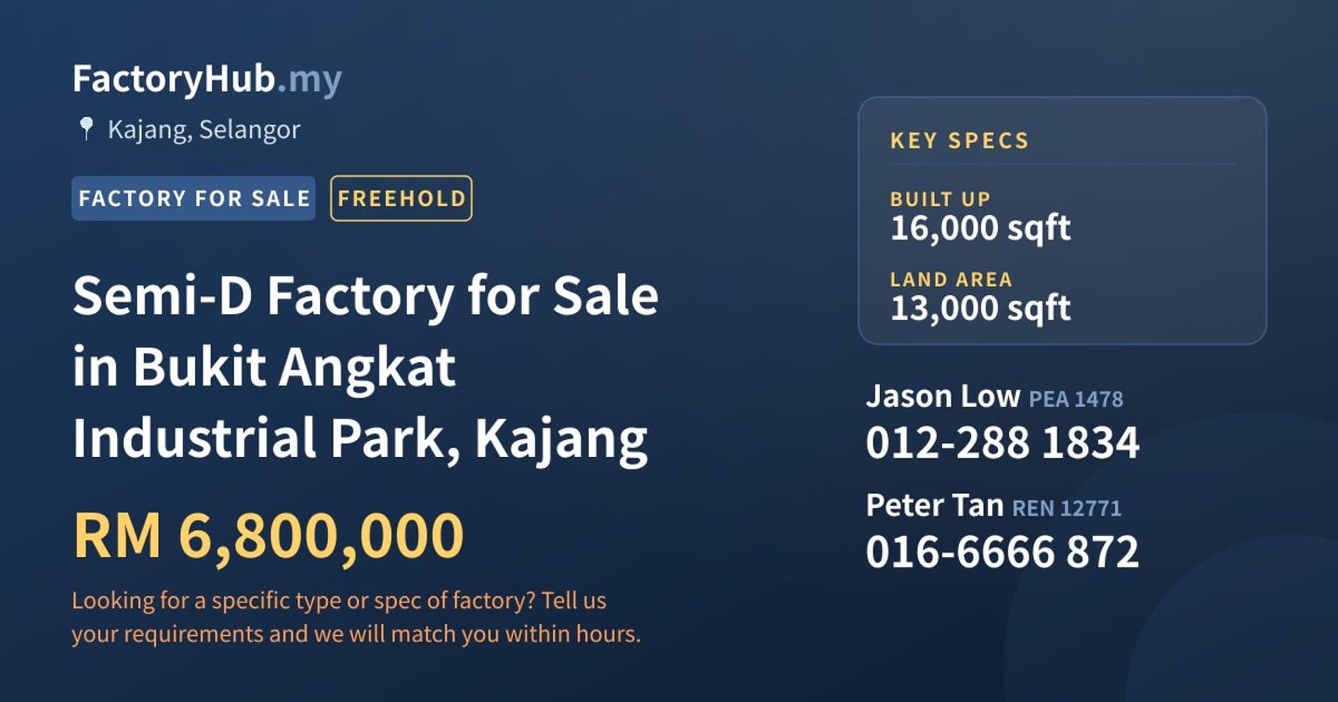 Semi-D Factory for Sale in Bukit Angkat Industrial Park, Kajang - Property image 1 of 2