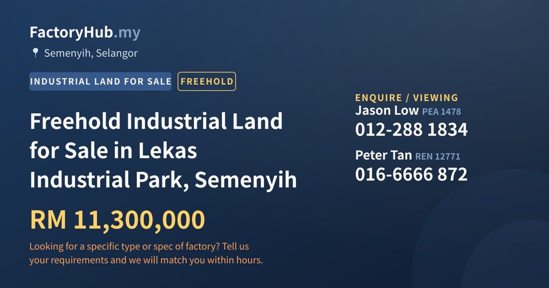 Freehold Industrial Land for Sale in Lekas Industrial Park, Semenyih - Property image 1 of 2
