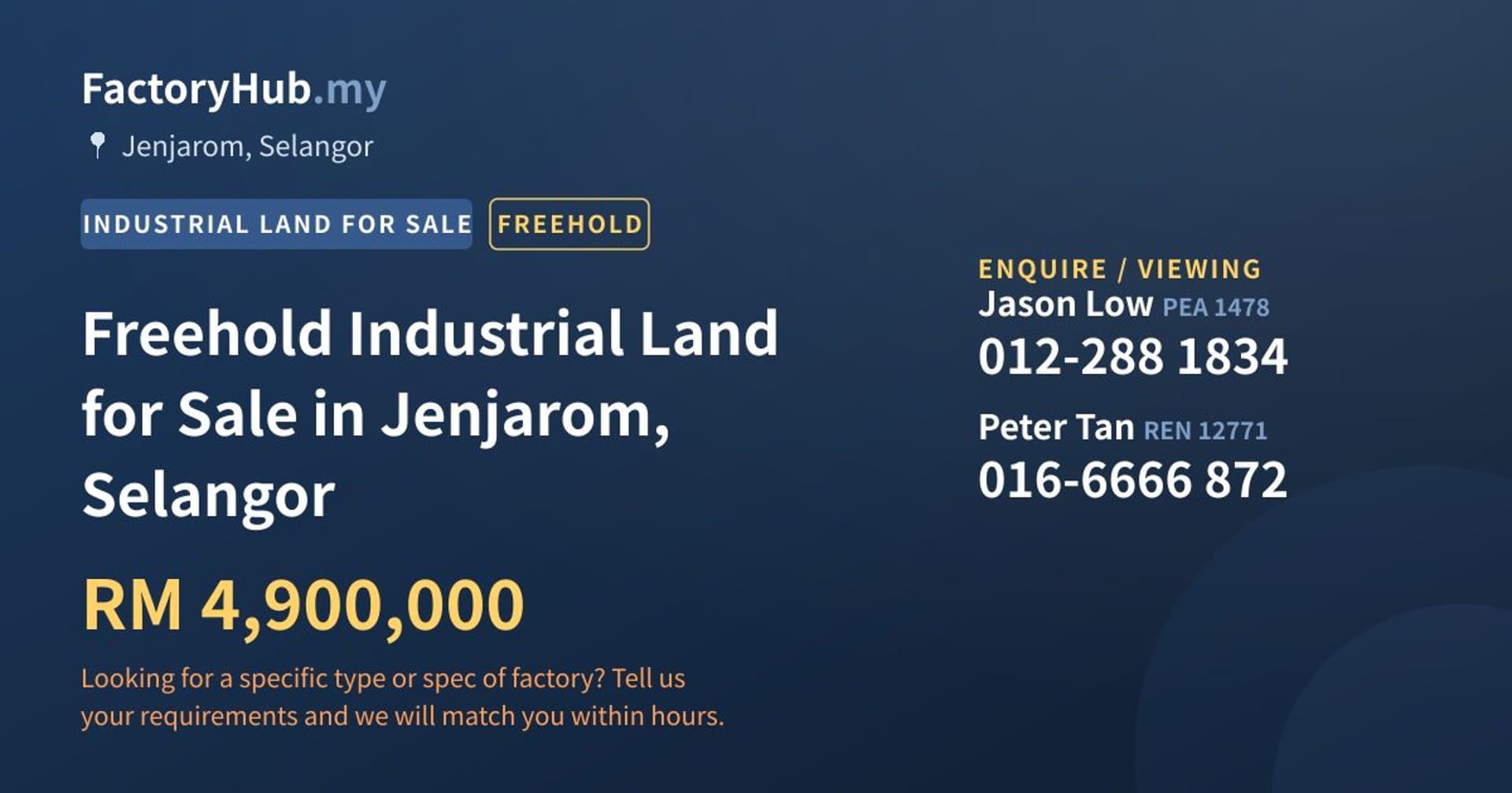 Freehold Industrial Land for Sale in Jenjarom, Selangor - Property image 1 of 2