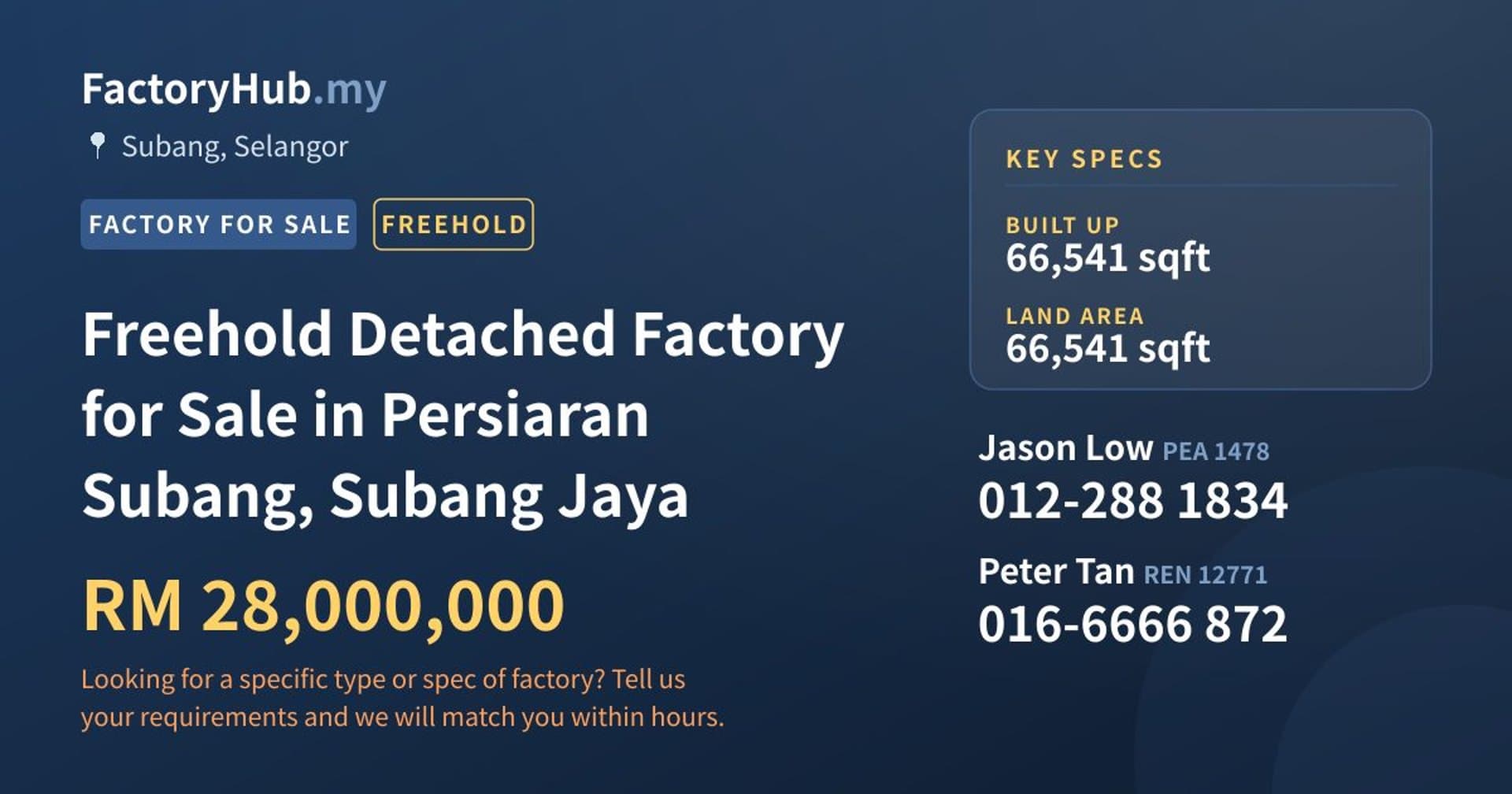 Freehold Detached Factory for Sale in Persiaran Subang, Subang Jaya - Property image 1 of 2