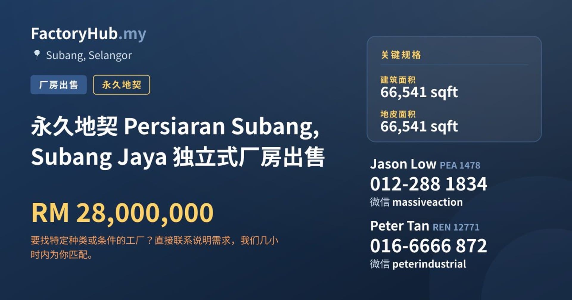 永久地契 Persiaran Subang, Subang Jaya 独立式厂房出售 · 房源图片 1/2