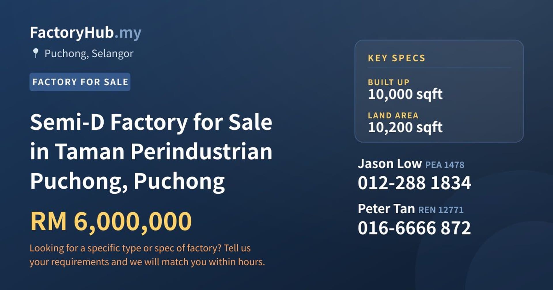 Semi-D Factory for Sale in Taman Perindustrian Puchong, Puchong - Property image 1 of 2