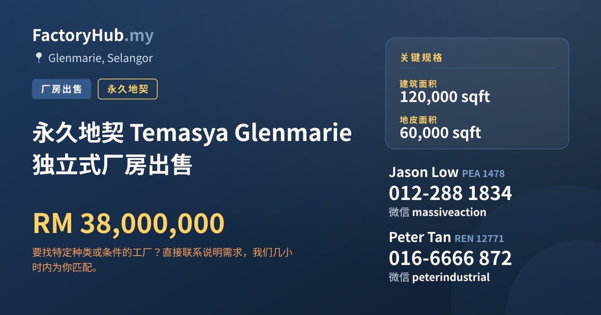 永久地契 Temasya Glenmarie 独立式厂房出售 · 房源图片 1/2
