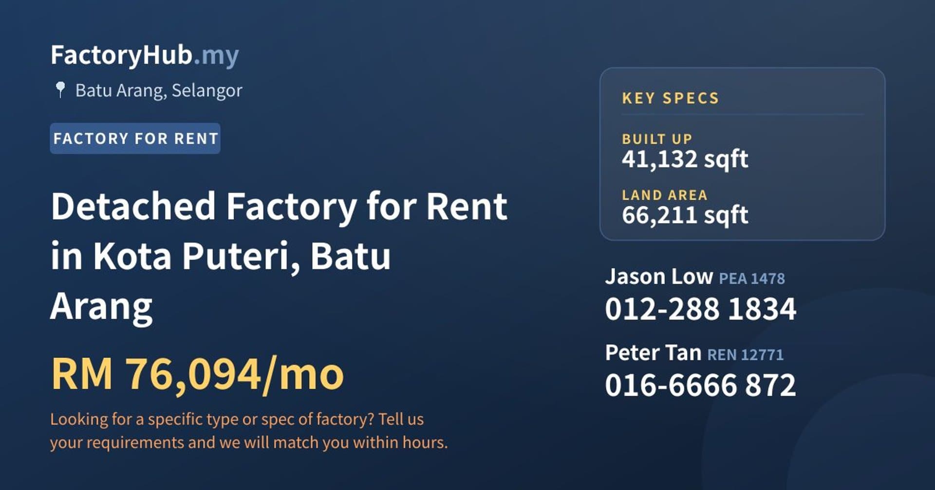 Detached Factory for Rent in Kota Puteri, Batu Arang - Property image 1 of 2