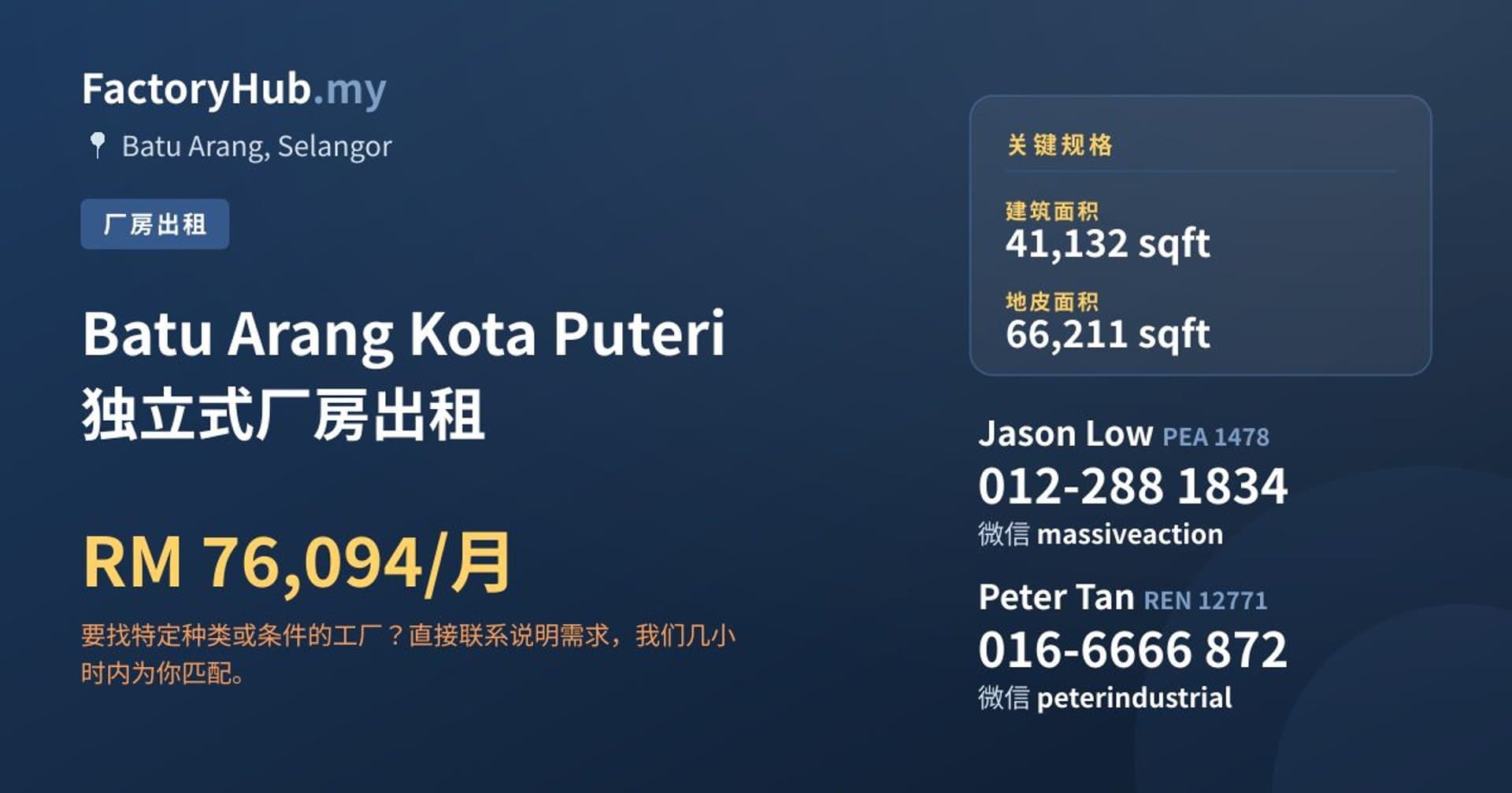 Batu Arang Kota Puteri 独立式厂房出租 · 房源图片 1/2