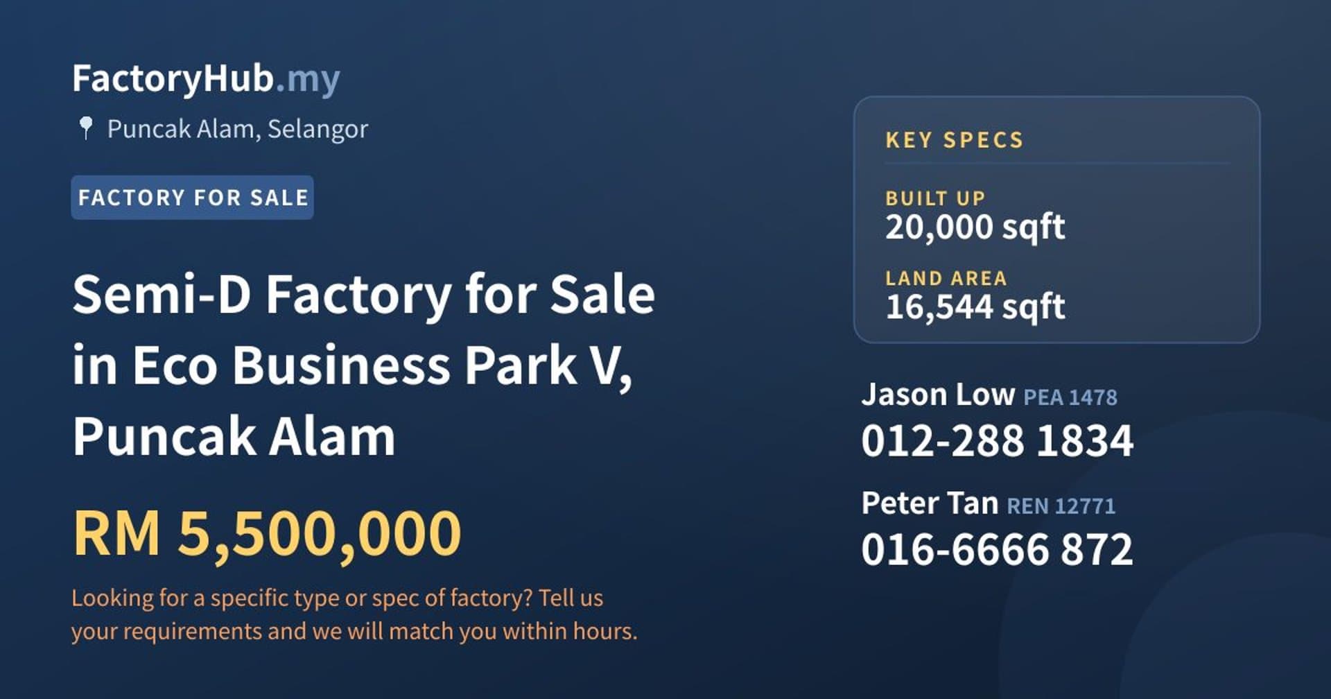 Semi-D Factory for Sale in Eco Business Park V, Puncak Alam - Property image 1 of 2