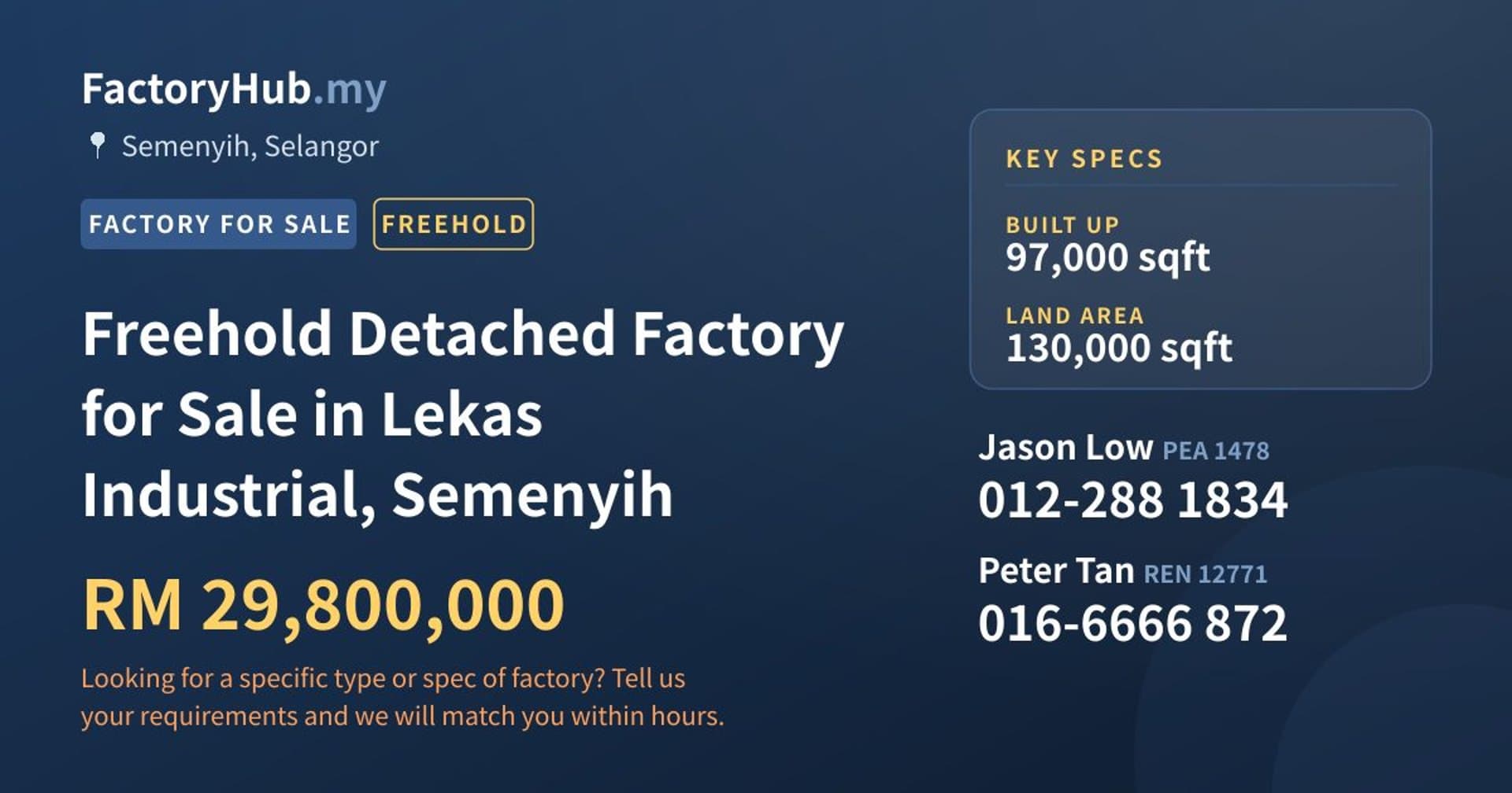 Freehold Detached Factory for Sale in Lekas Industrial, Semenyih - Property image 1 of 2