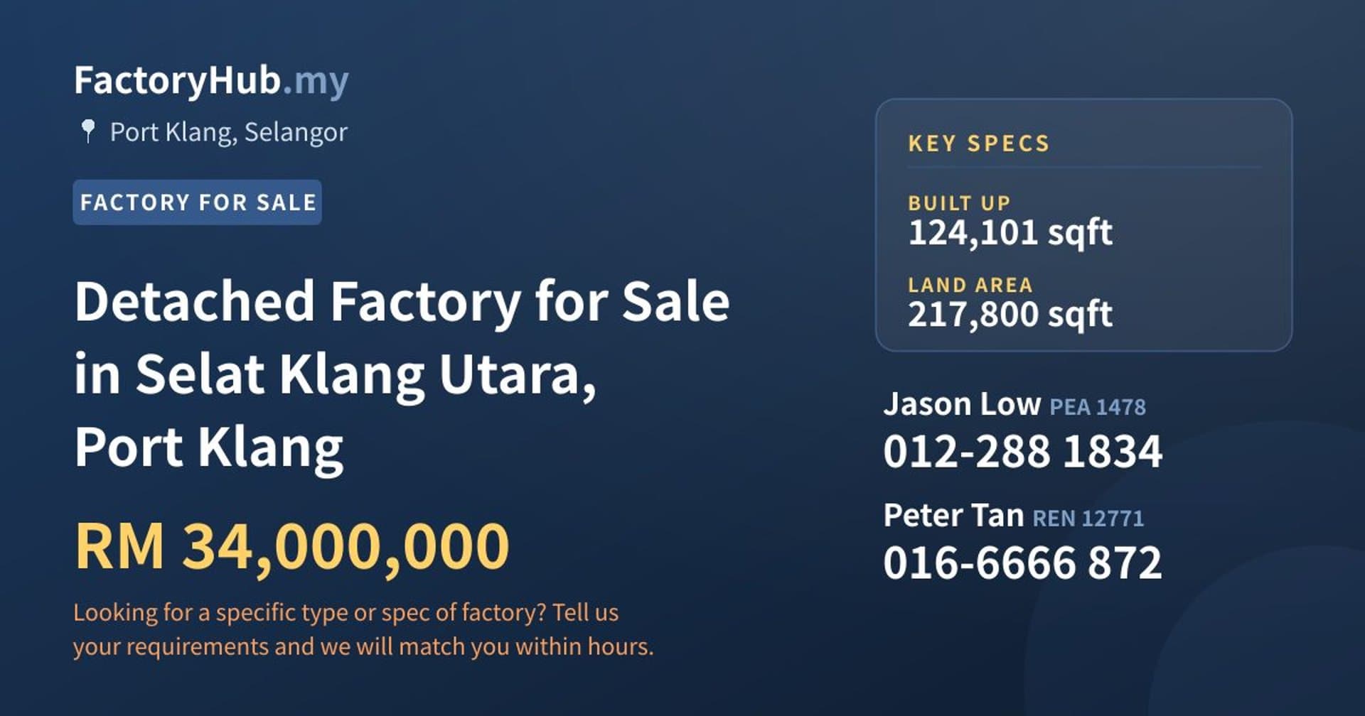 Detached Factory for Sale in Selat Klang Utara, Port Klang - Property image 1 of 2