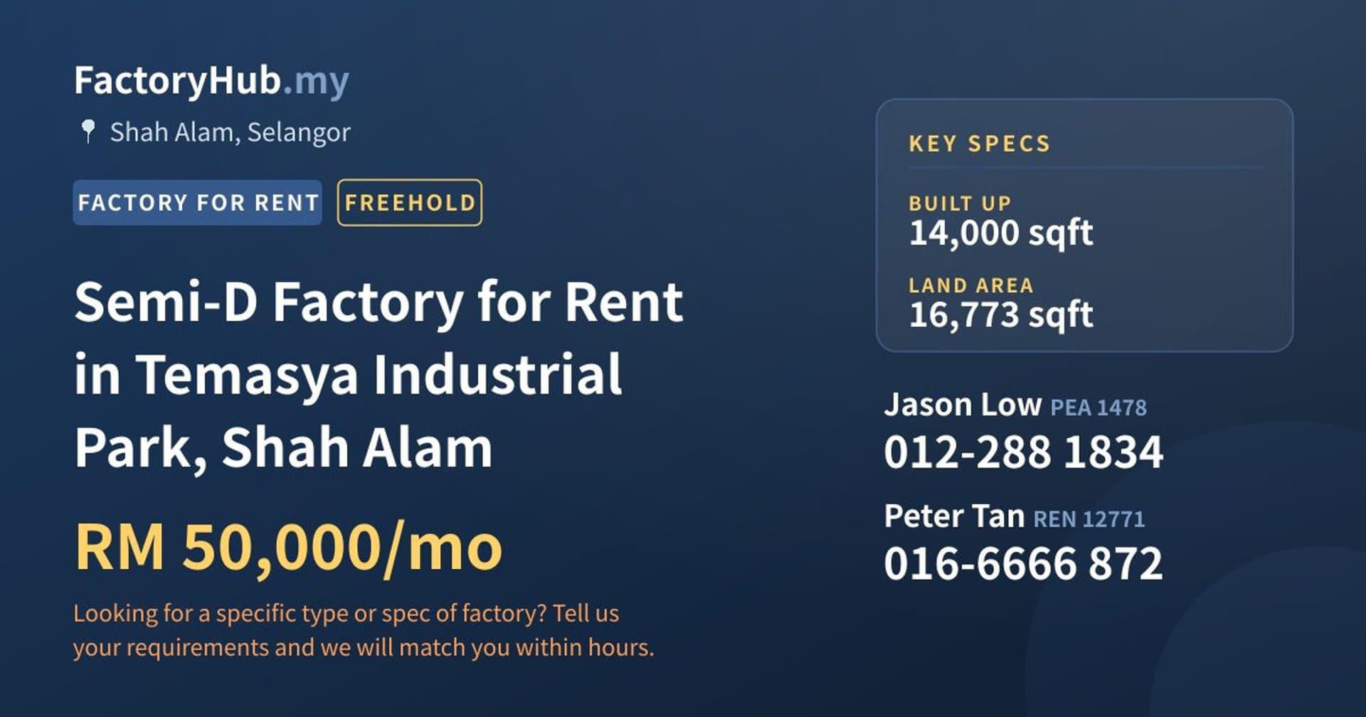Semi-D Factory for Rent in Temasya Industrial Park, Shah Alam - Property image 1 of 2