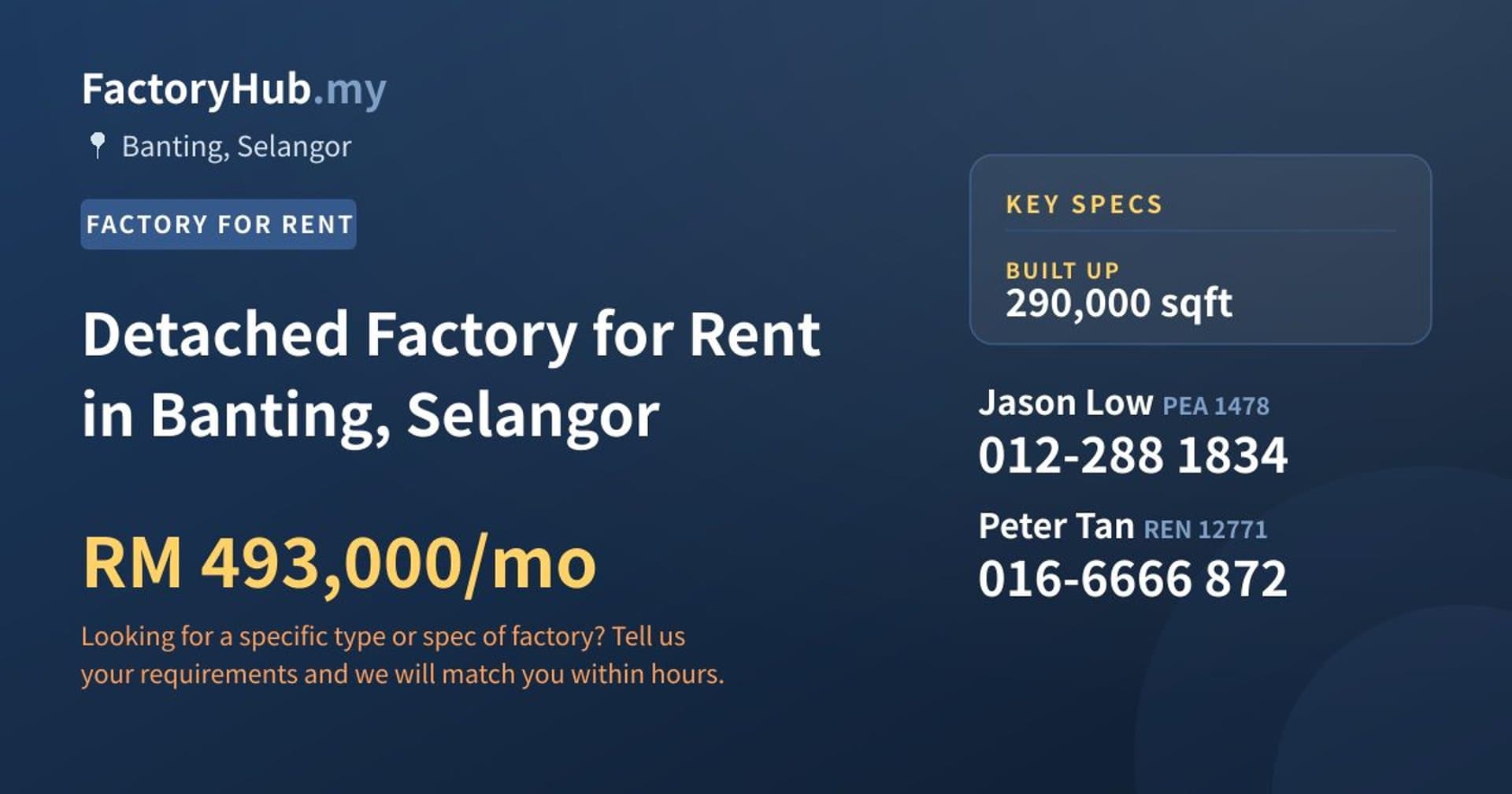 Detached Factory for Rent in Banting, Selangor - Property image 1 of 2