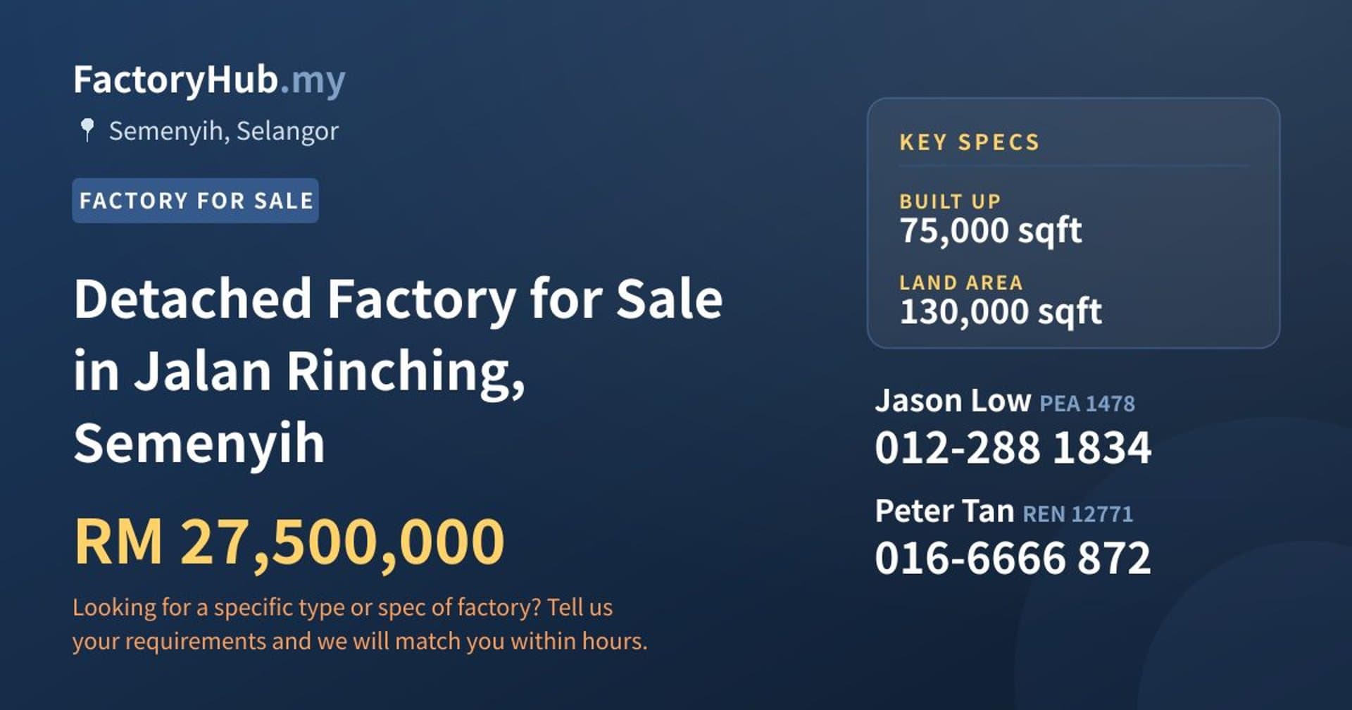 Detached Factory for Sale in Jalan Rinching, Semenyih - Property image 1 of 2
