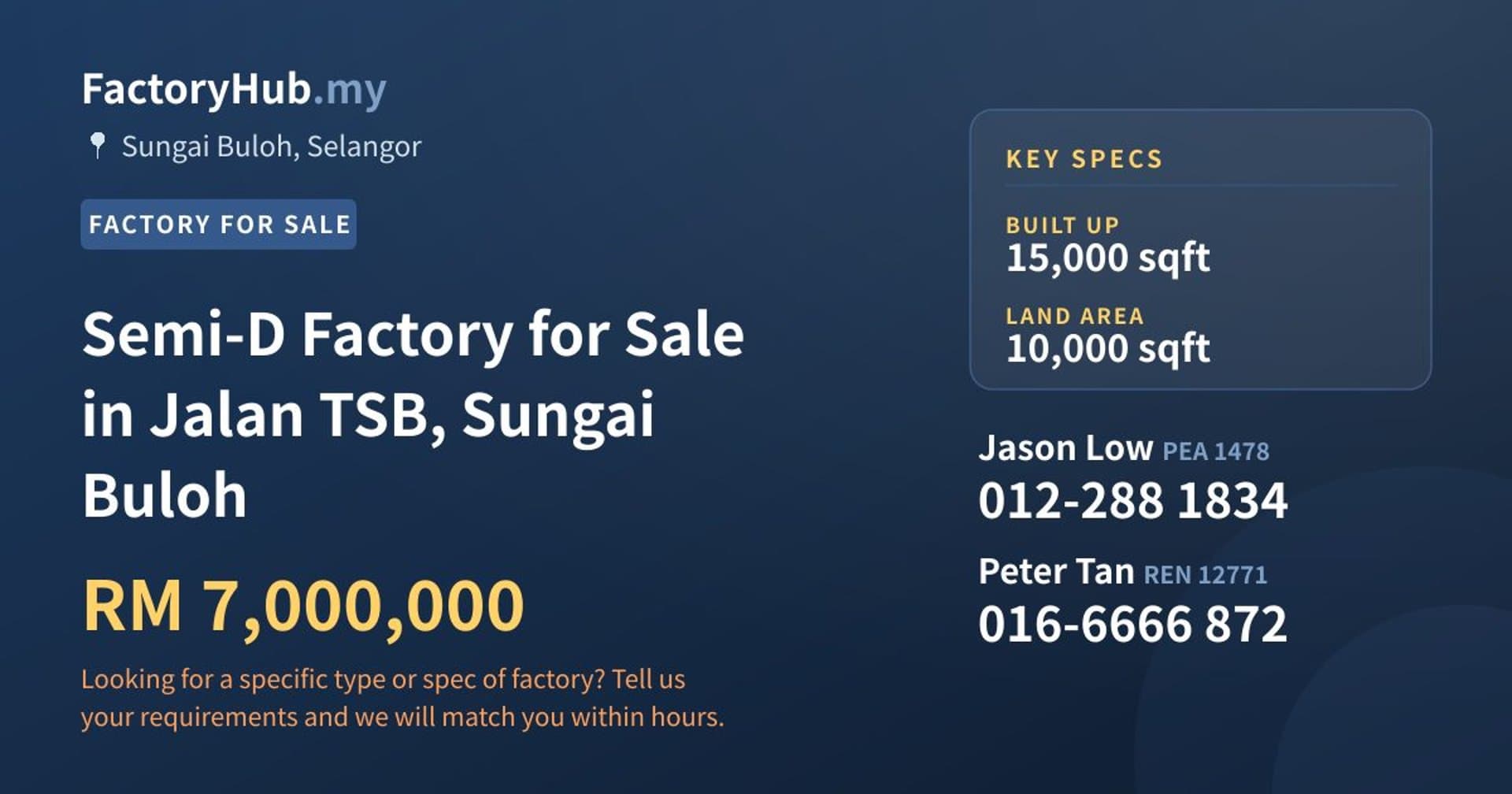 Semi-D Factory for Sale in Jalan TSB, Sungai Buloh - Property image 1 of 2