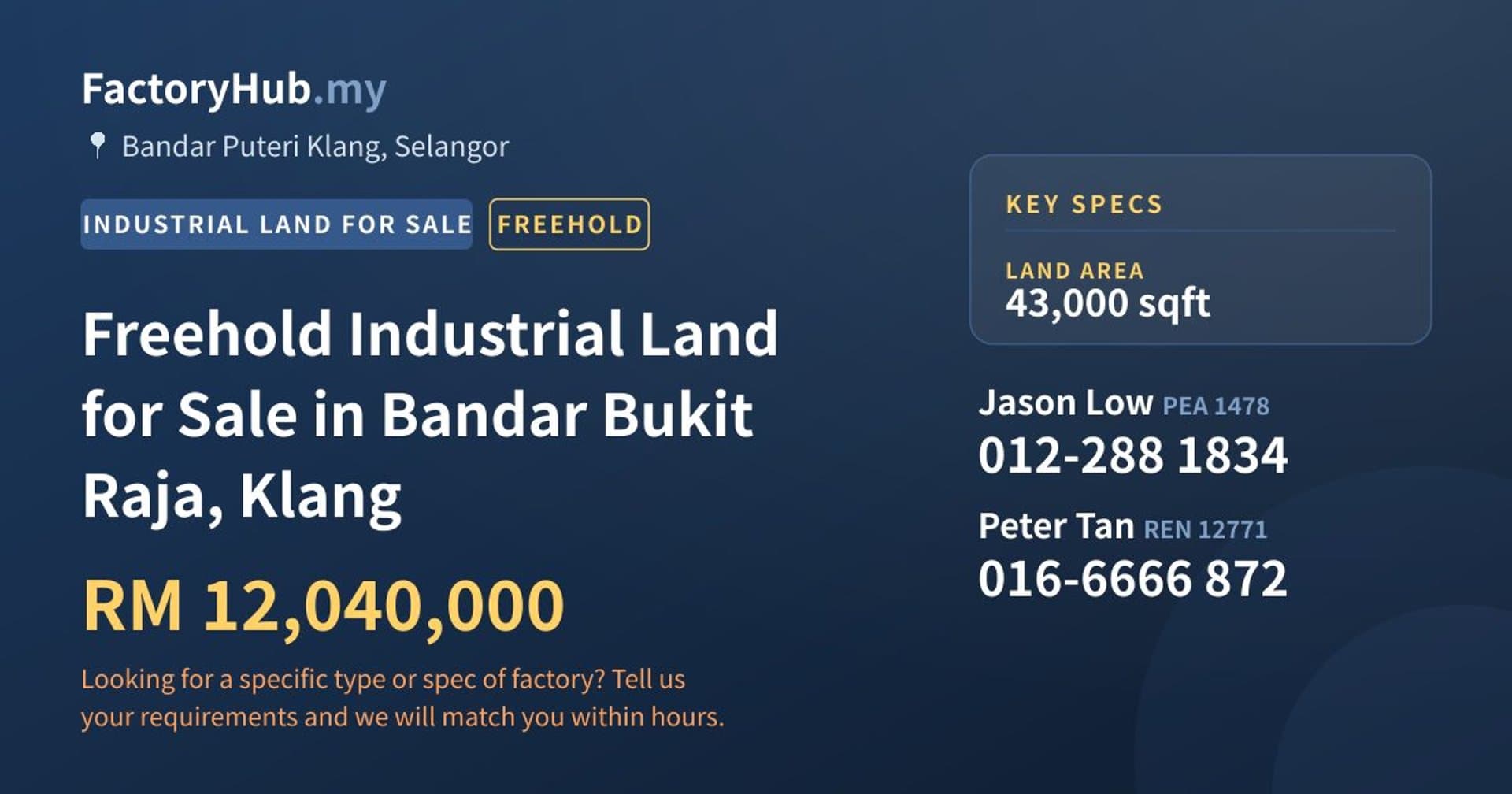 Freehold Industrial Land for Sale in Bandar Bukit Raja, Klang - Property image 1 of 2