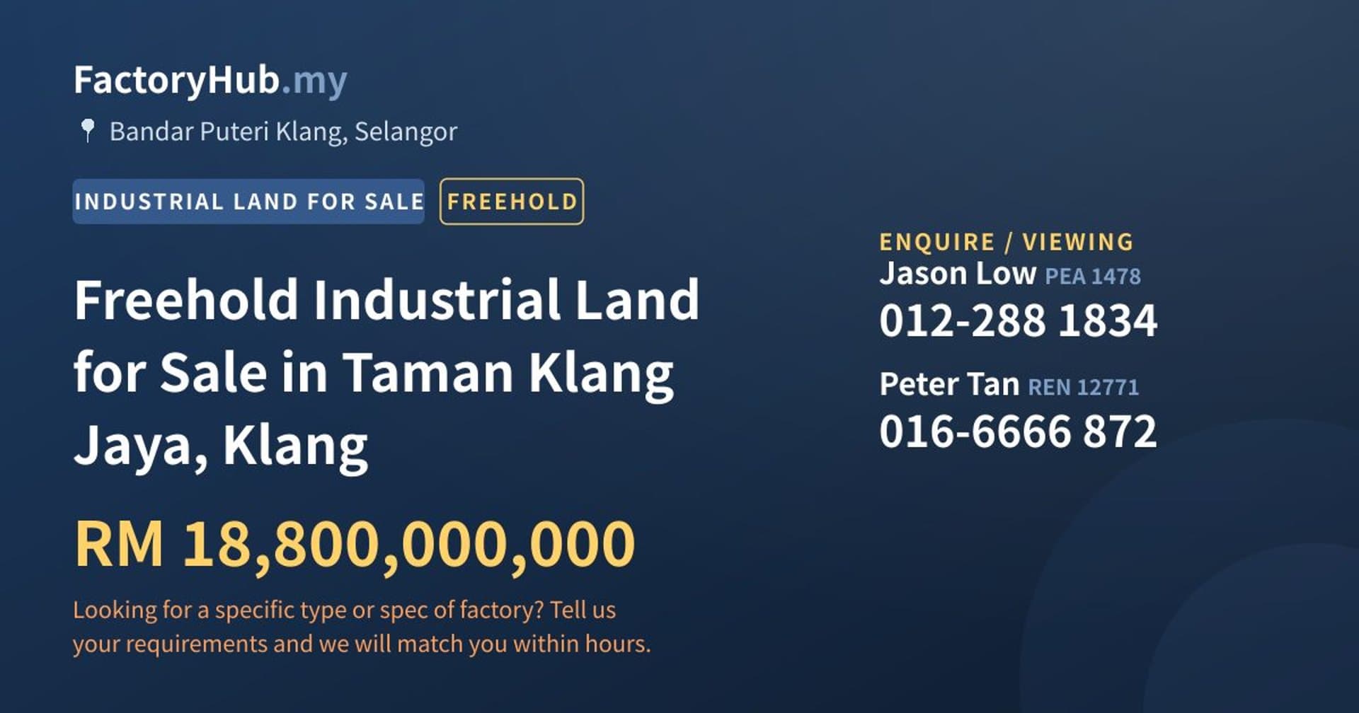 Freehold Industrial Land for Sale in Taman Klang Jaya, Klang - Property image 1 of 2