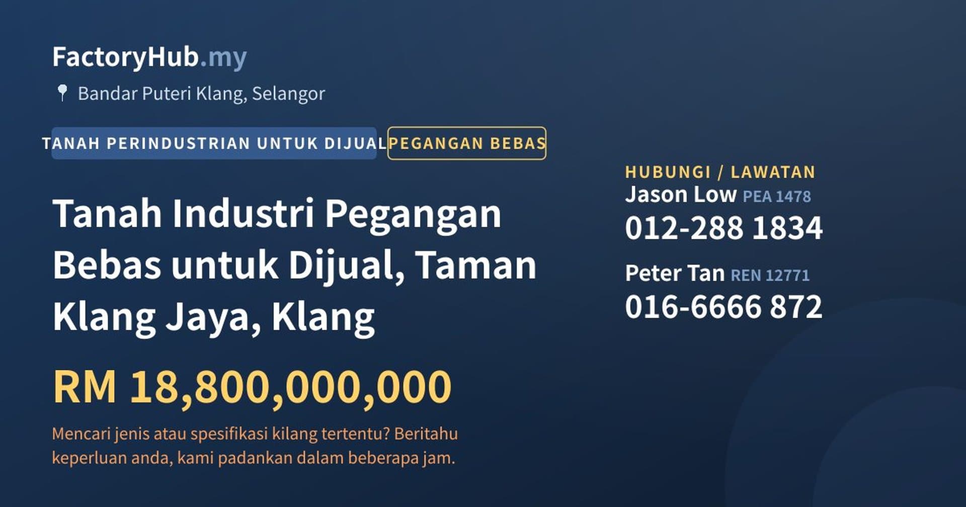 Tanah Industri Pegangan Bebas untuk Dijual, Taman Klang Jaya, Klang · Imej hartanah 1/2