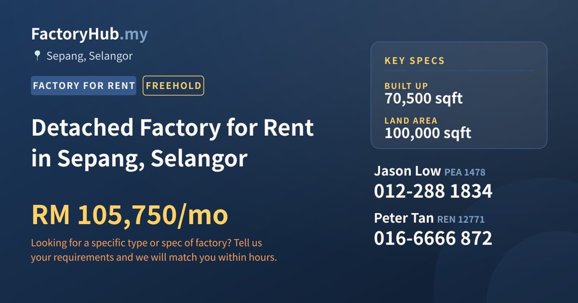 Detached Factory for Rent in Sepang, Selangor - Property image 1 of 2