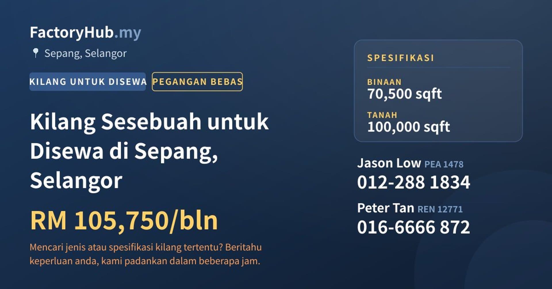 Kilang Sesebuah untuk Disewa di Sepang, Selangor · Imej hartanah 1/2