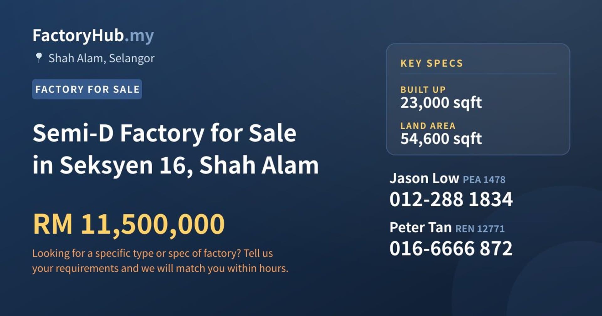 Semi-D Factory for Sale in Seksyen 16, Shah Alam - Property image 1 of 2