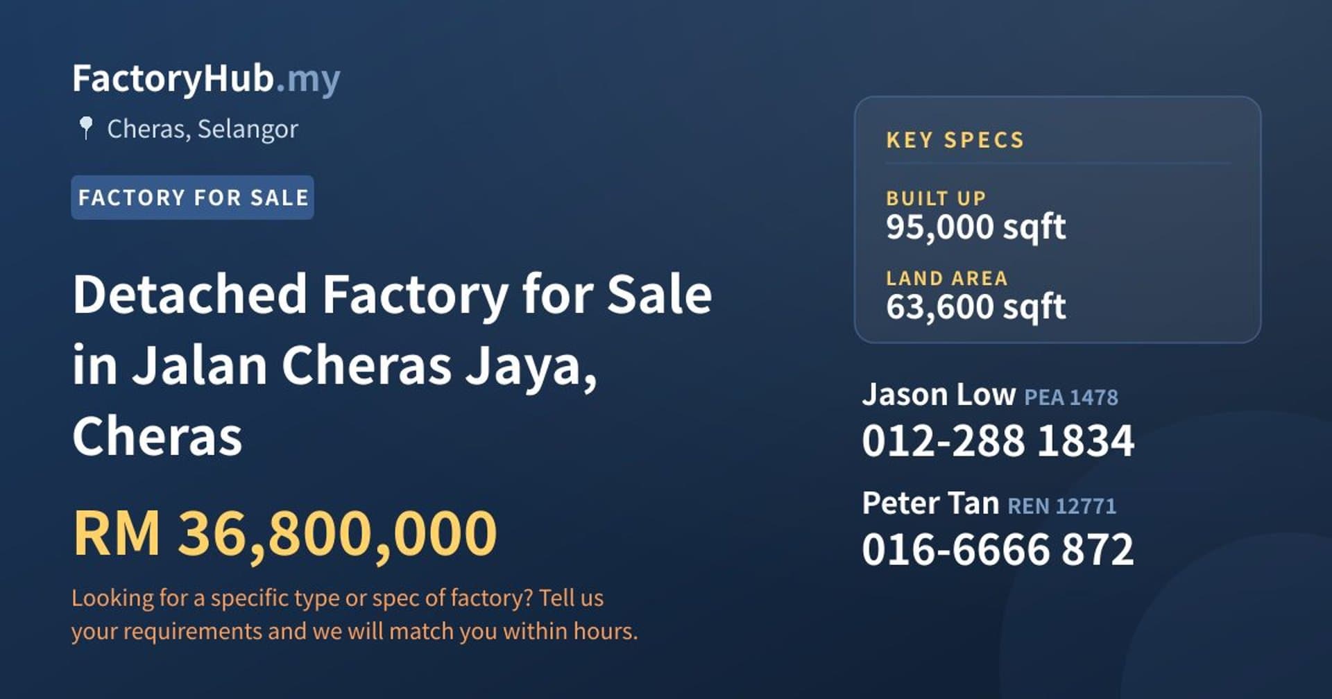 Detached Factory for Sale in Jalan Cheras Jaya, Cheras - Property image 1 of 2