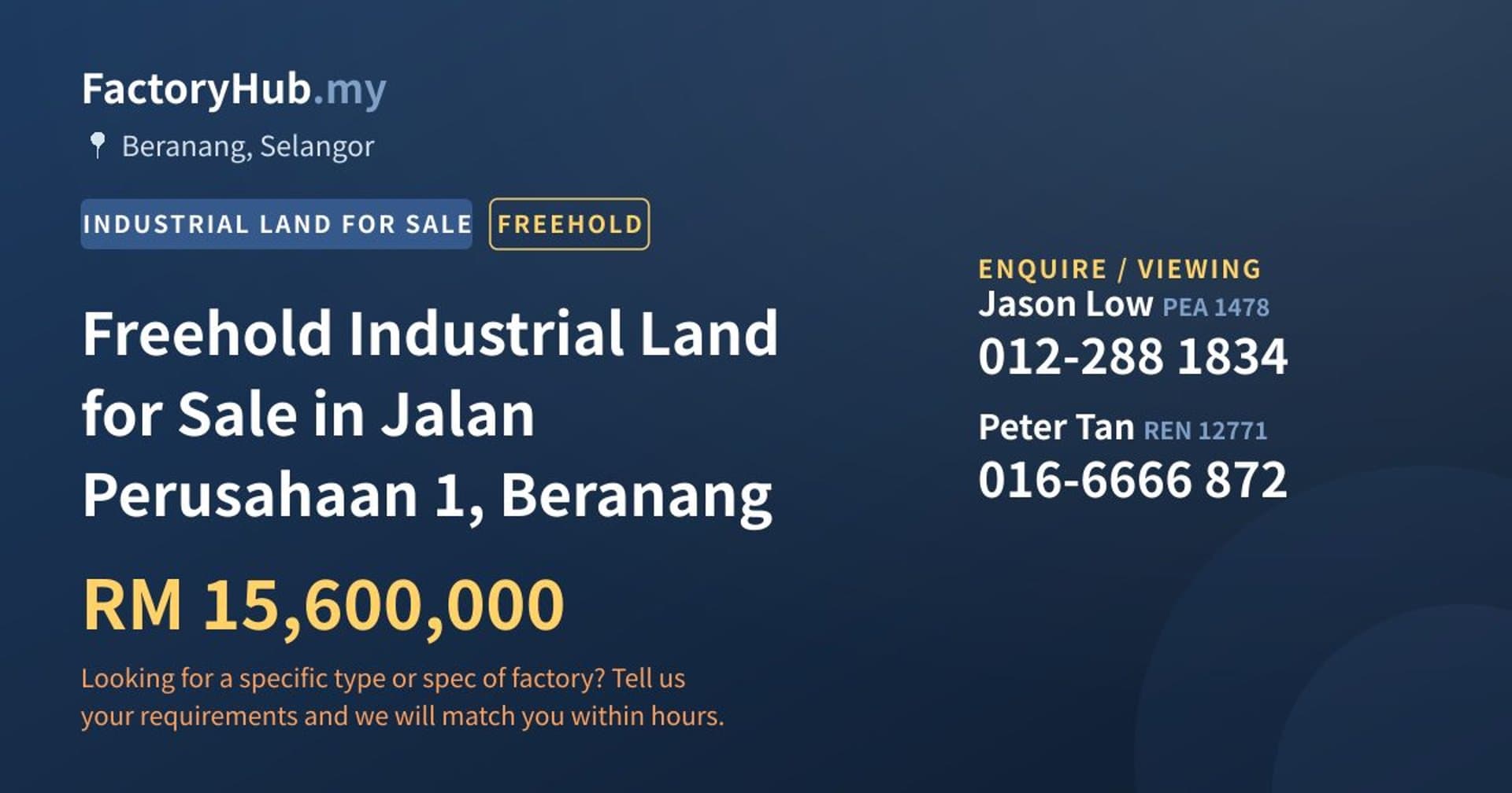 Freehold Industrial Land for Sale in Jalan Perusahaan 1, Beranang - Property image 1 of 2