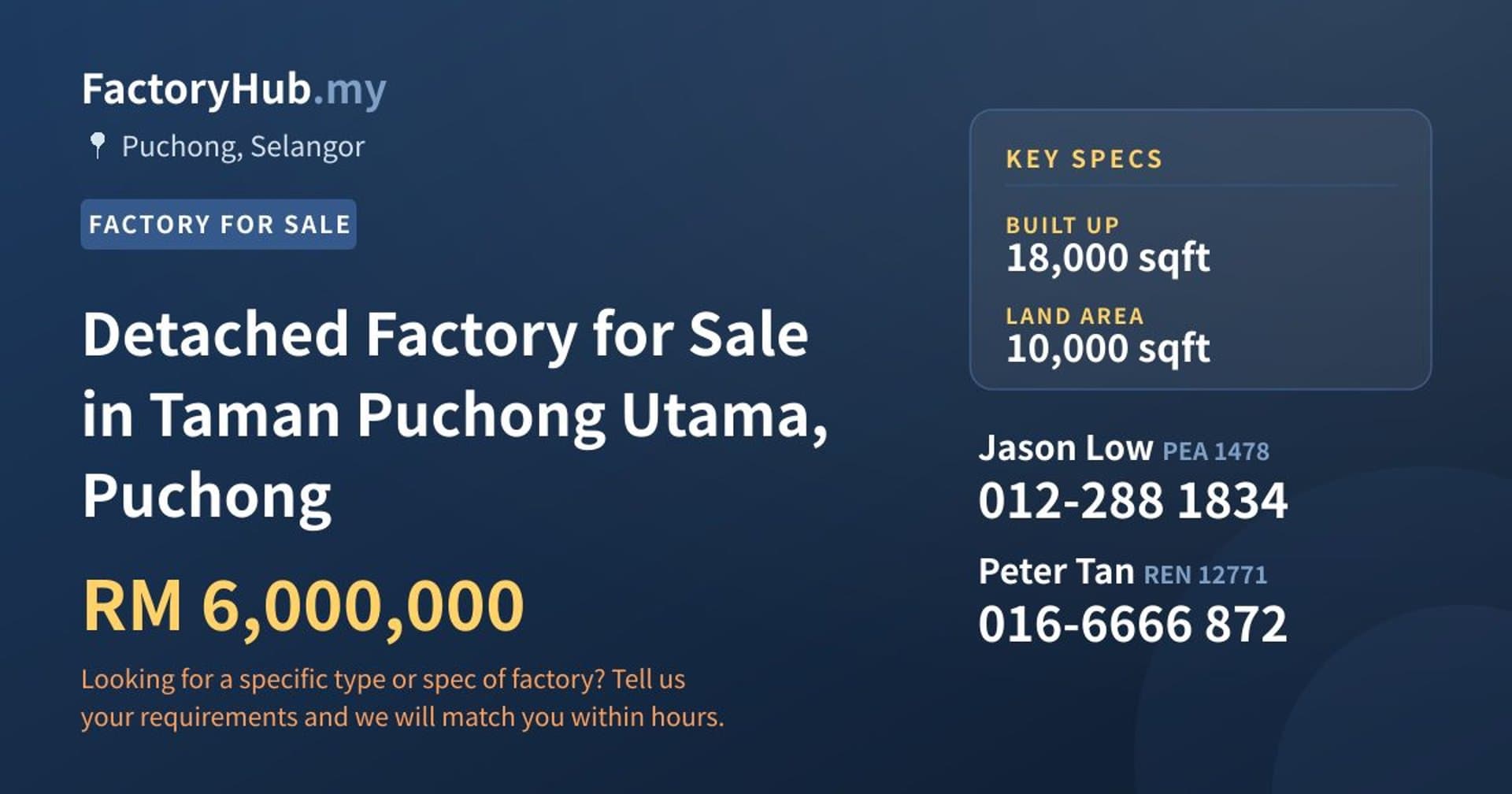 Detached Factory for Sale in Taman Puchong Utama, Puchong - Property image 1 of 2