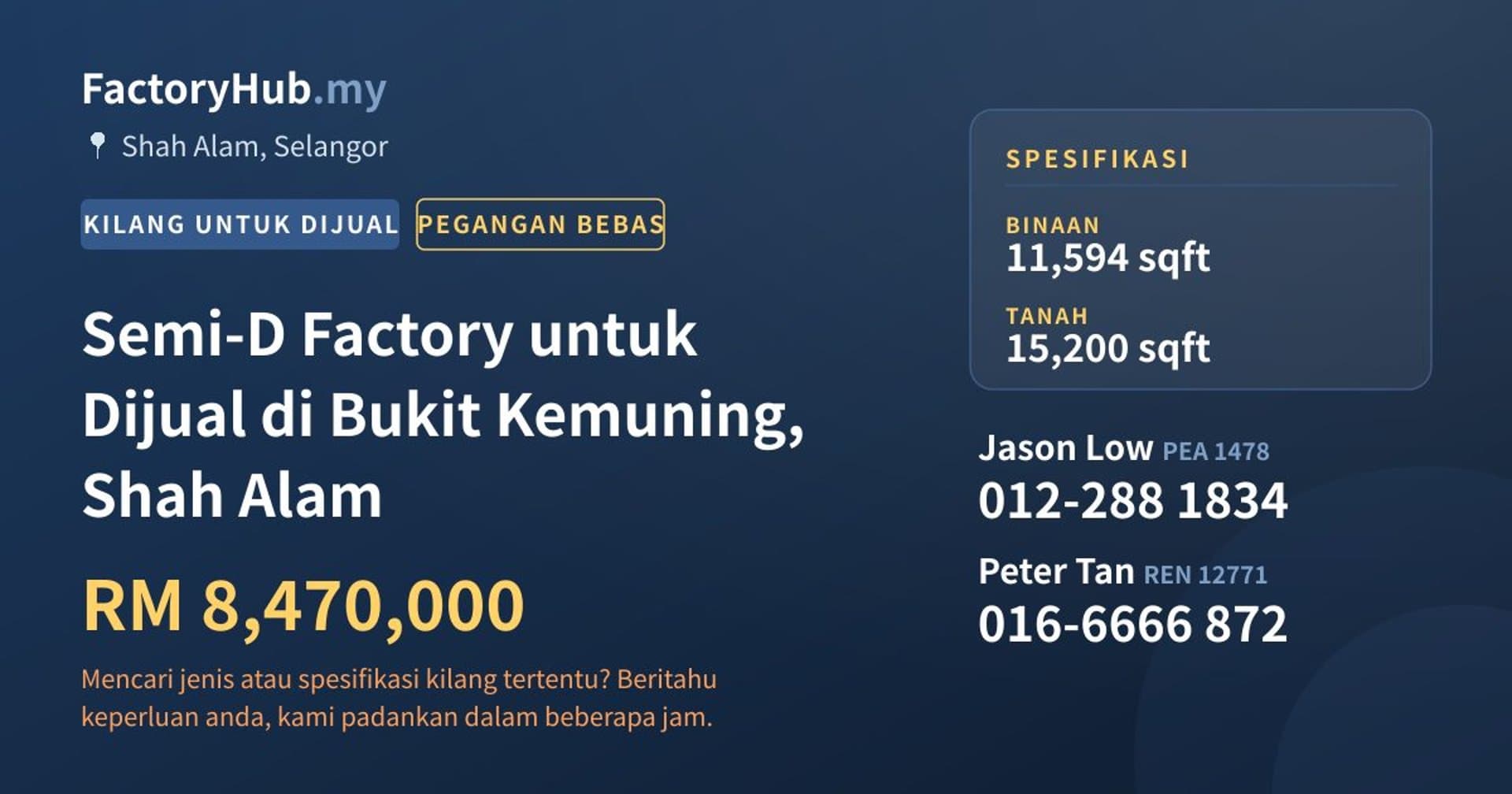 Semi-D Factory untuk Dijual di Bukit Kemuning, Shah Alam · Imej hartanah 1/2