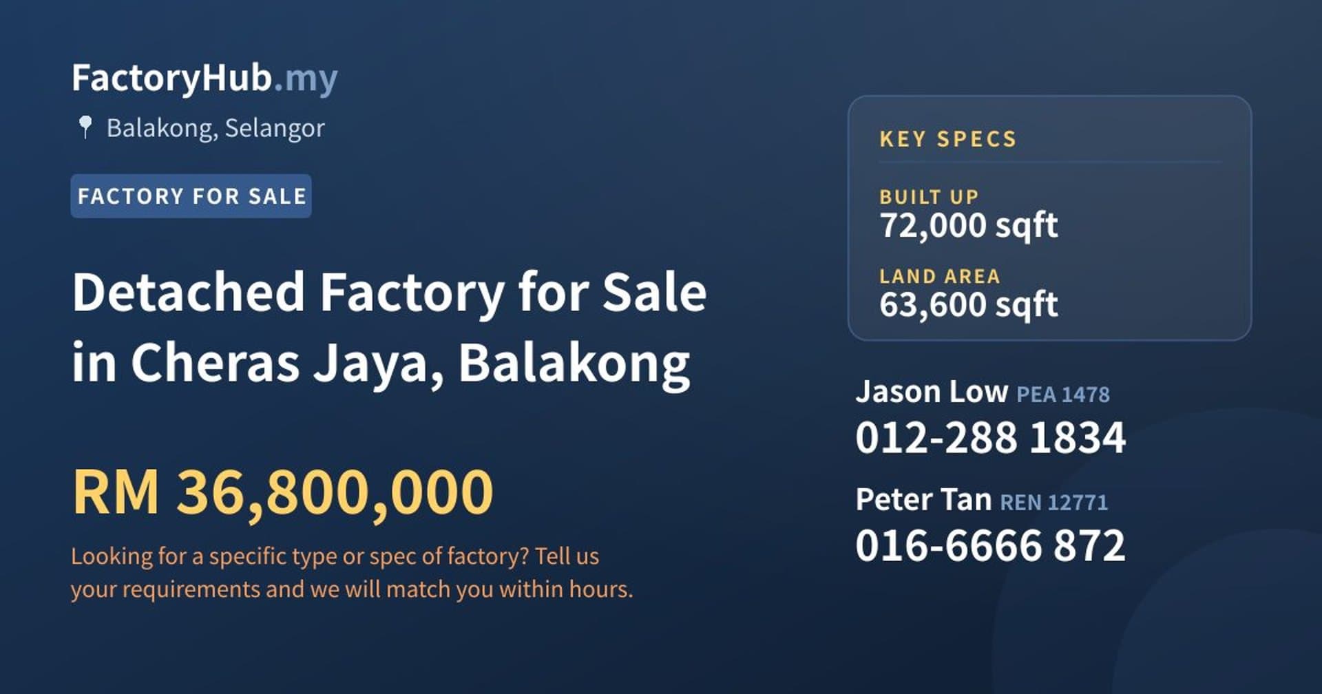 Detached Factory for Sale in Cheras Jaya, Balakong - Property image 1 of 2