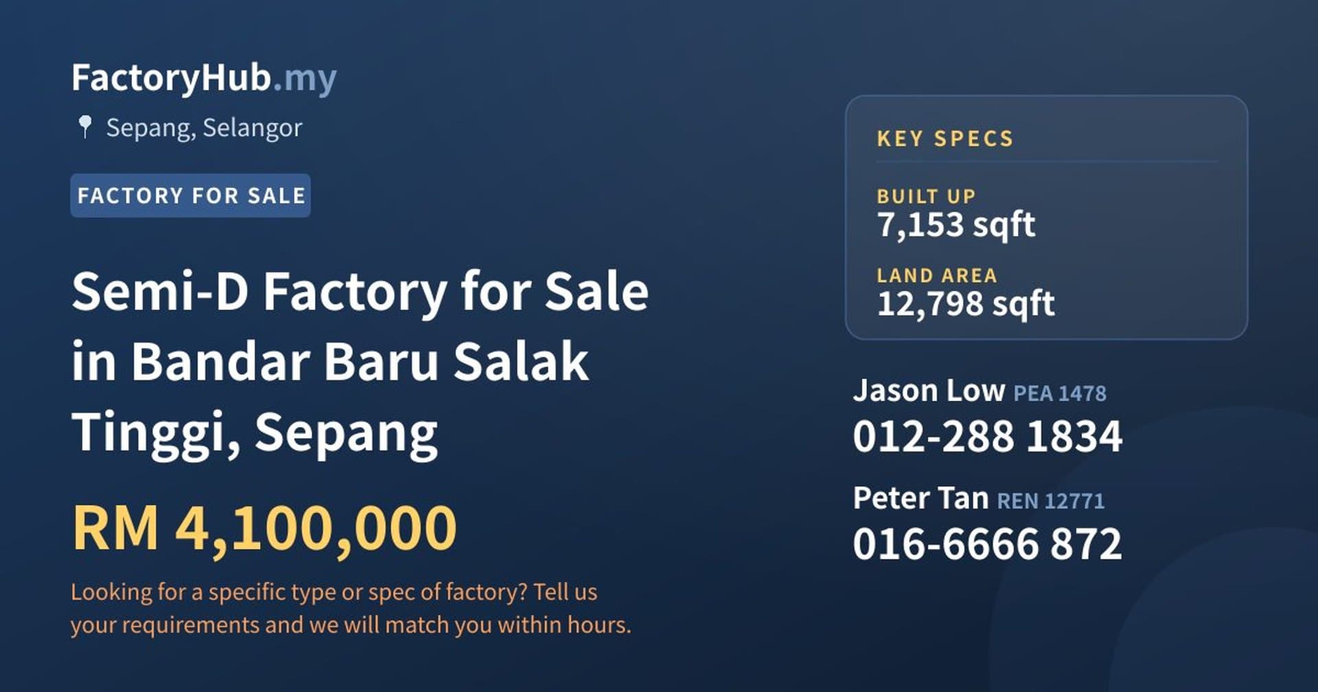 Semi-D Factory for Sale in Bandar Baru Salak Tinggi, Sepang - Property image 1 of 2
