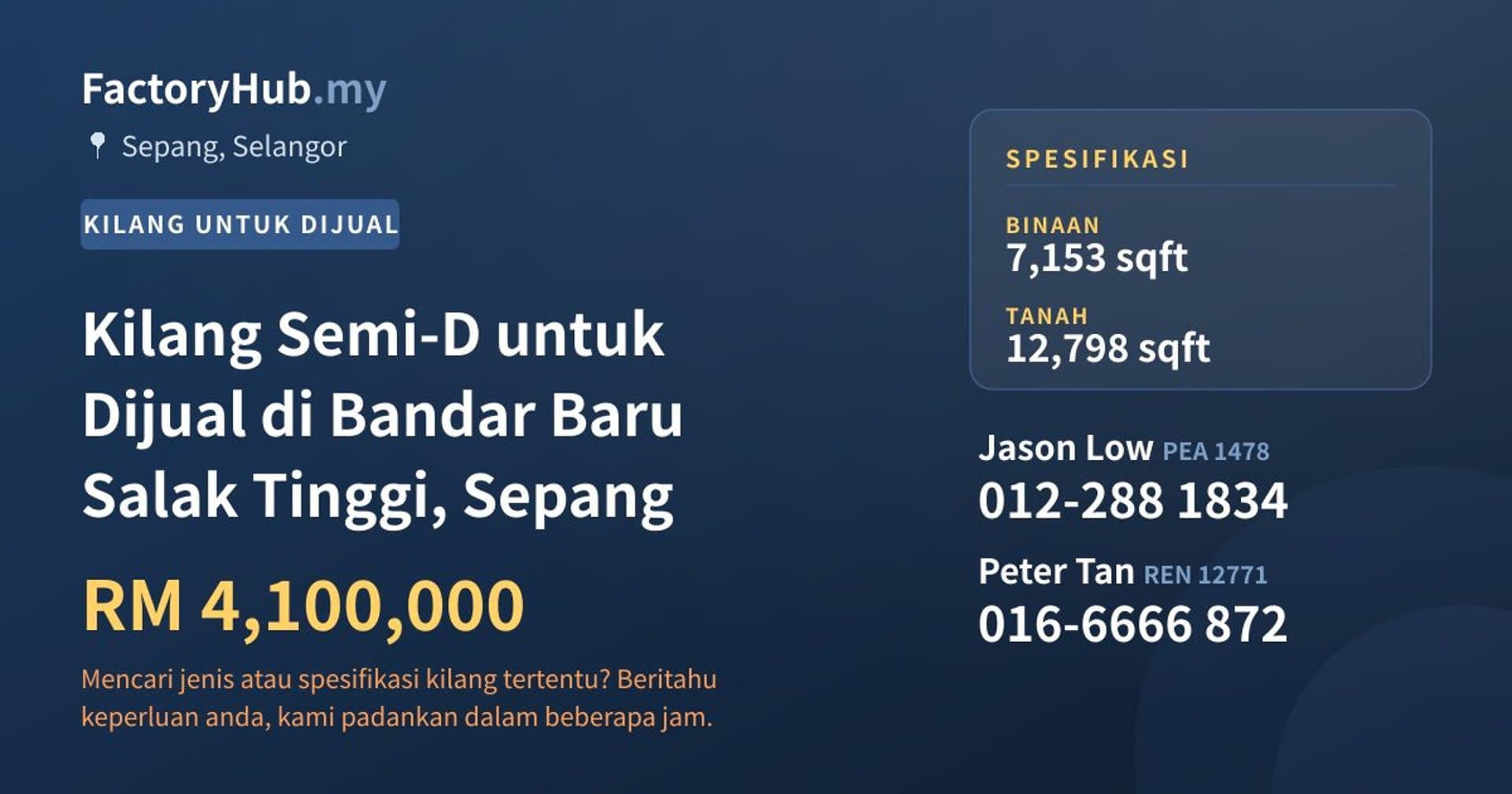 Kilang Semi-D untuk Dijual di Bandar Baru Salak Tinggi, Sepang · Imej hartanah 1/2