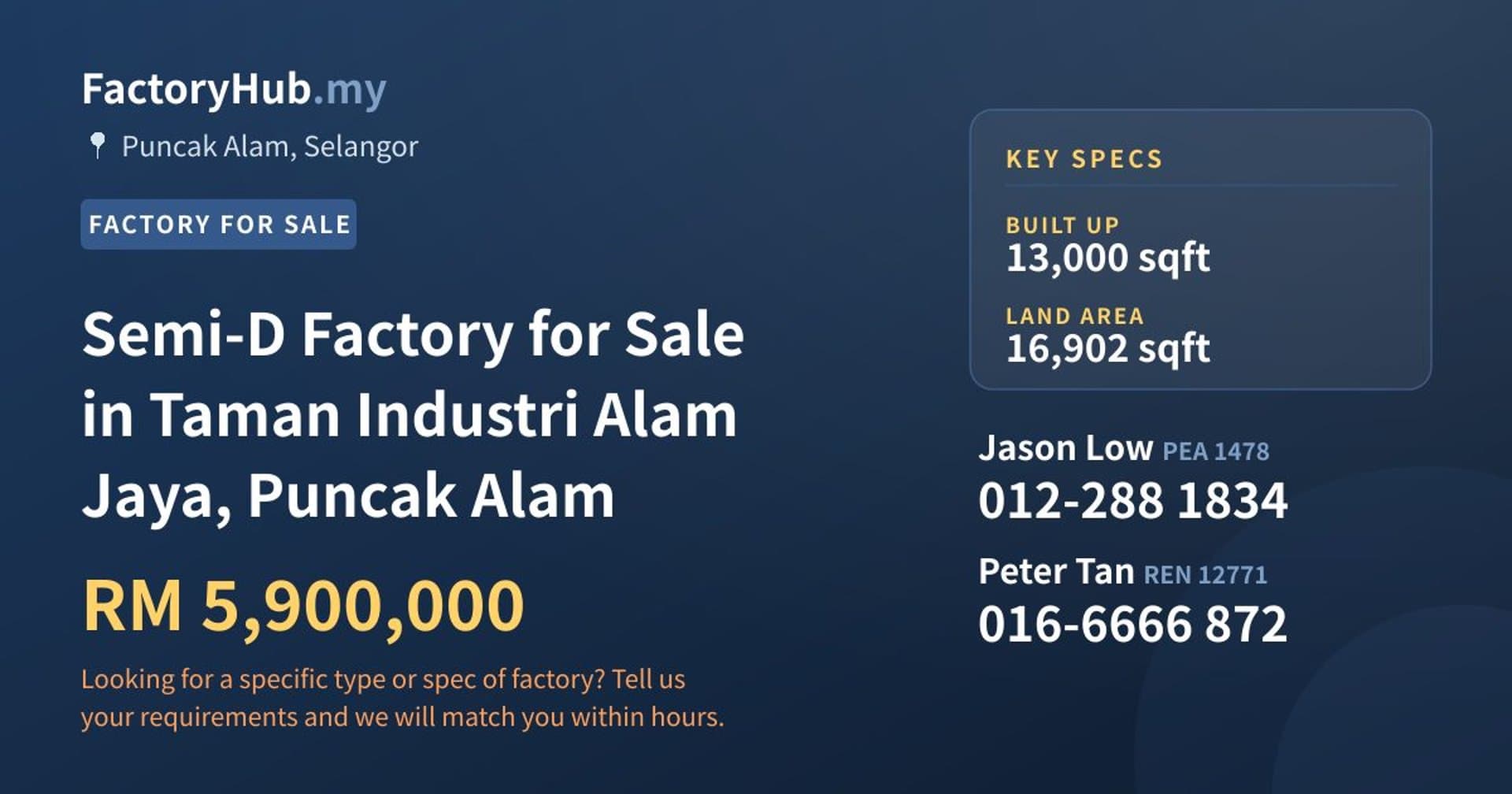 Semi-D Factory for Sale in Taman Industri Alam Jaya, Puncak Alam - Property image 1 of 2