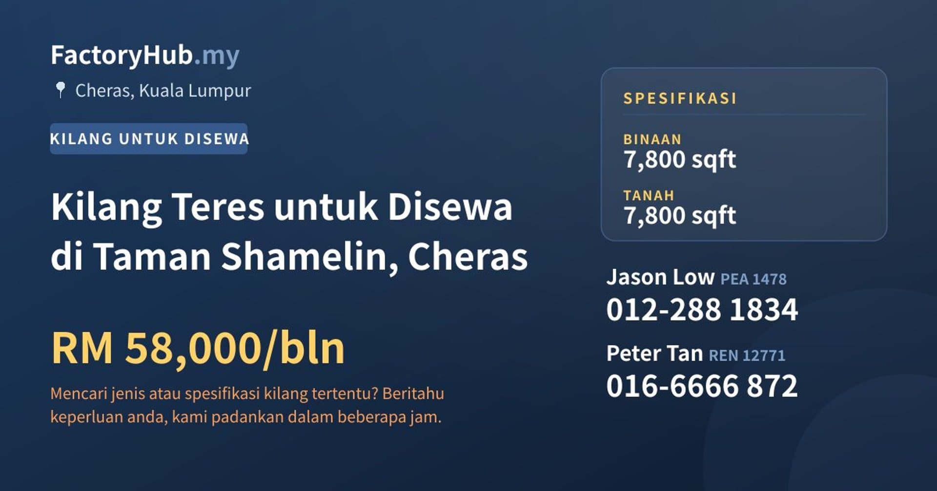 Kilang Teres untuk Disewa di Taman Shamelin, Cheras · Imej hartanah 1/2