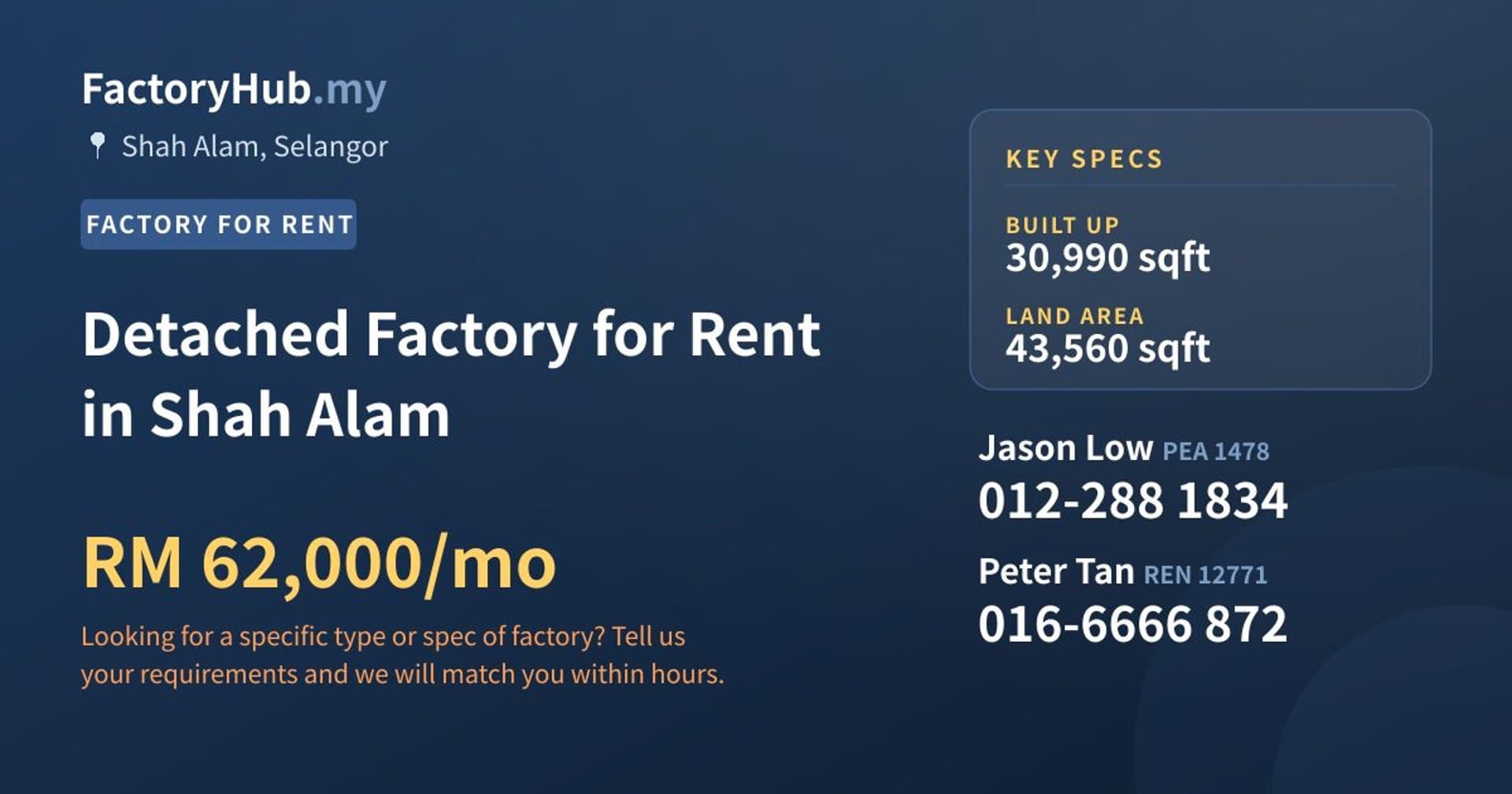 Detached Factory for Rent in Shah Alam - Property image 1 of 2