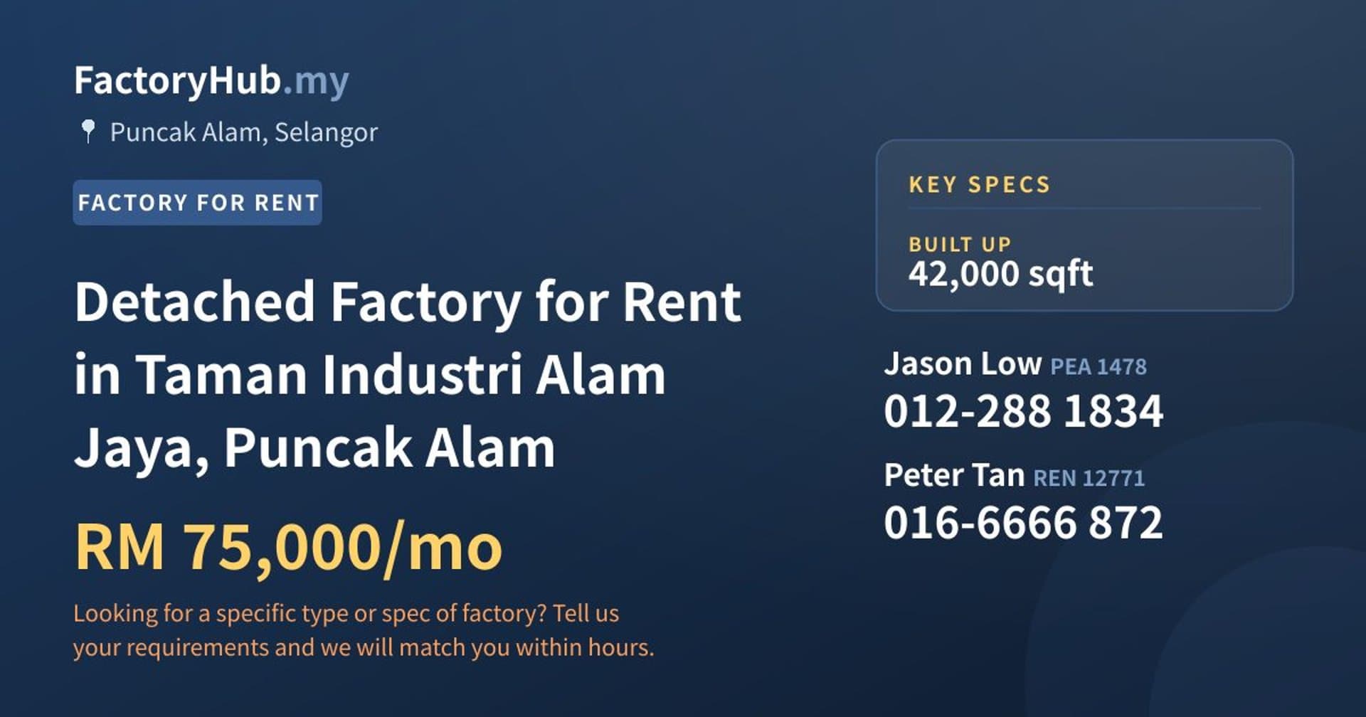 Detached Factory for Rent in Taman Industri Alam Jaya, Puncak Alam - Property image 1 of 2
