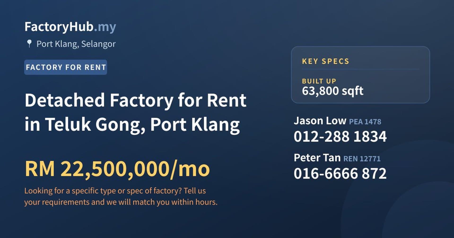 Detached Factory for Rent in Teluk Gong, Port Klang - Property image 1 of 2