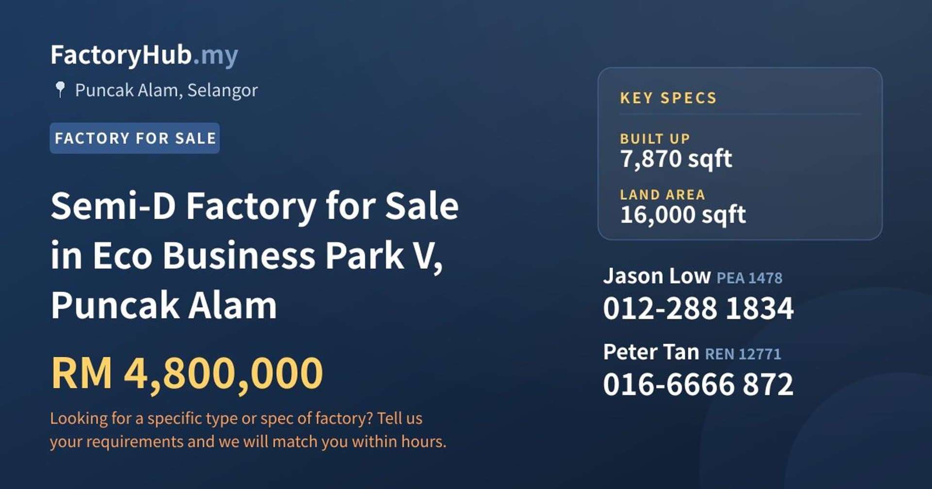 Semi-D Factory for Sale in Eco Business Park V, Puncak Alam - Property image 1 of 2