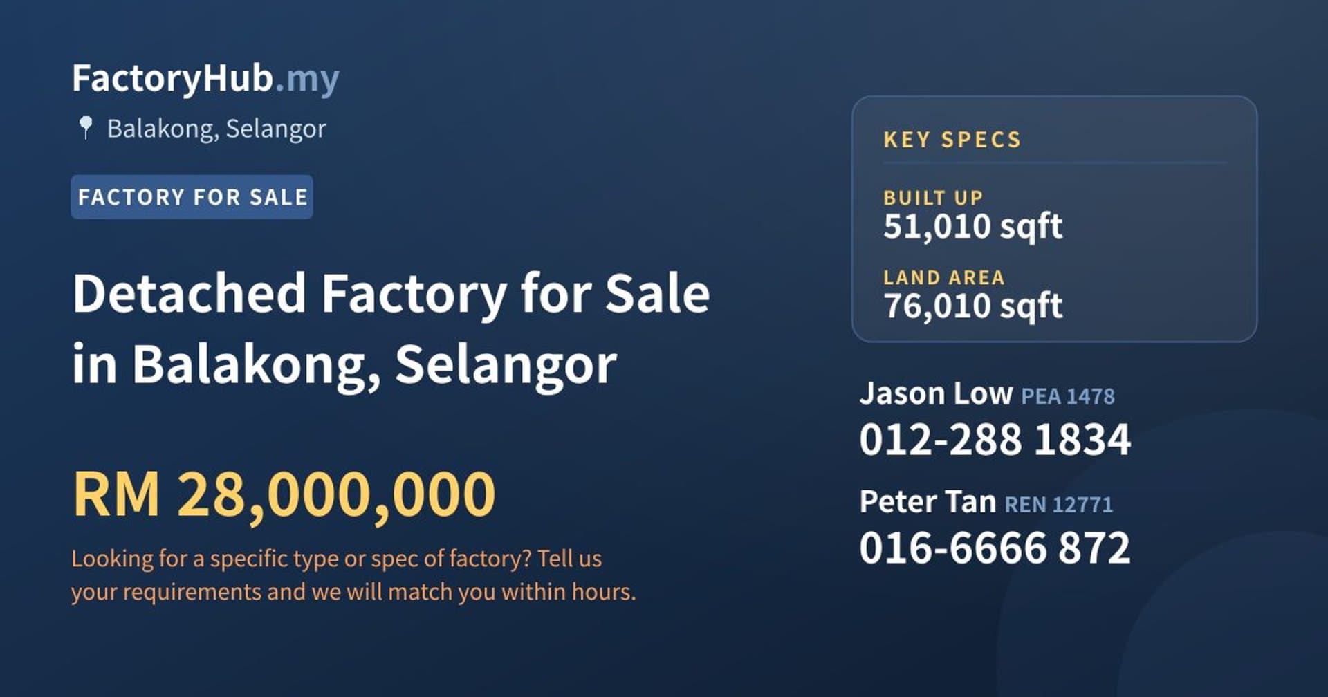Detached Factory for Sale in Balakong, Selangor - Property image 1 of 2