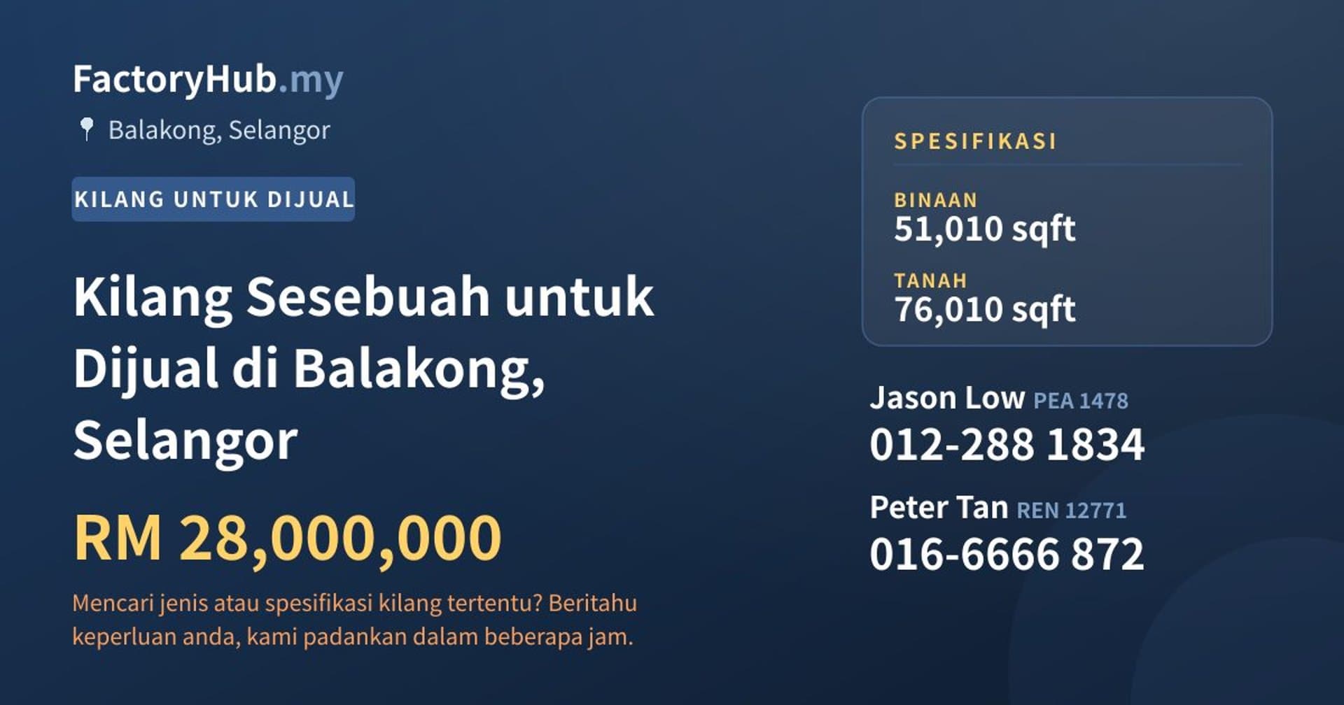 Kilang Sesebuah untuk Dijual di Balakong, Selangor · Imej hartanah 1/2