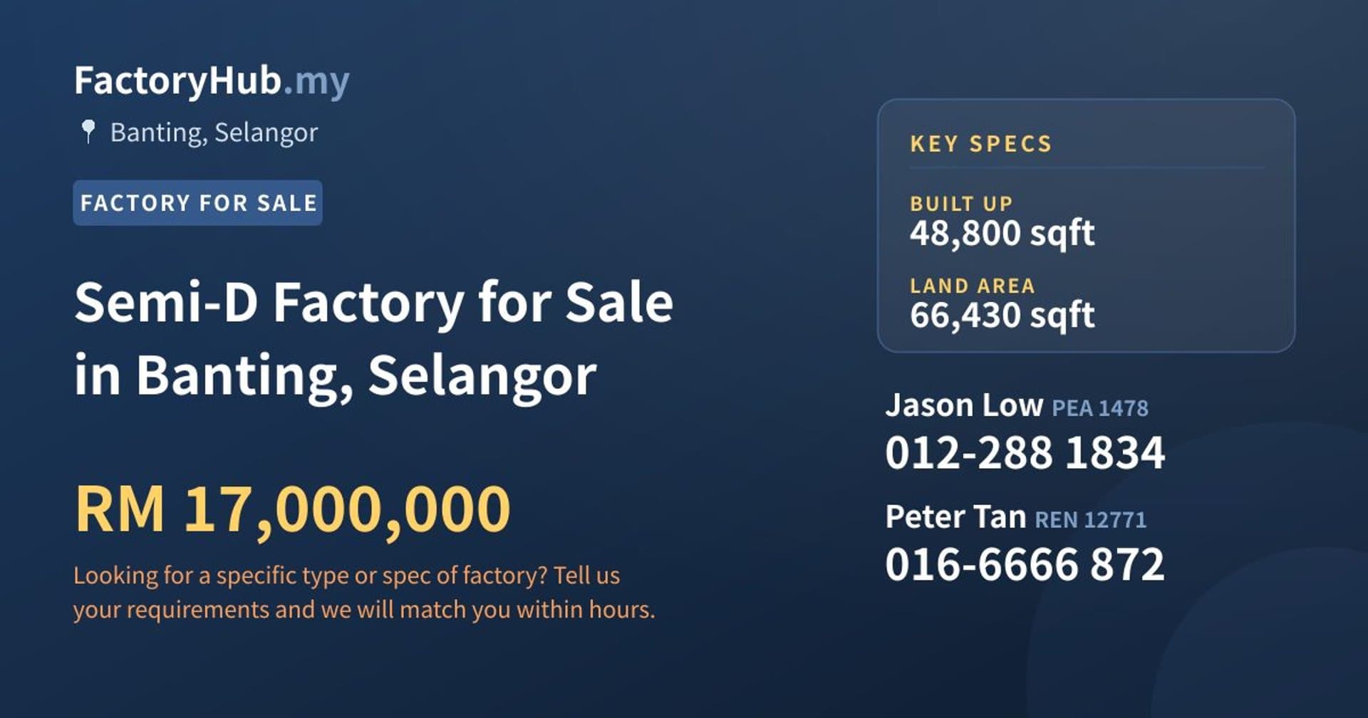 Semi-D Factory for Sale in Banting, Selangor - Property image 1 of 2
