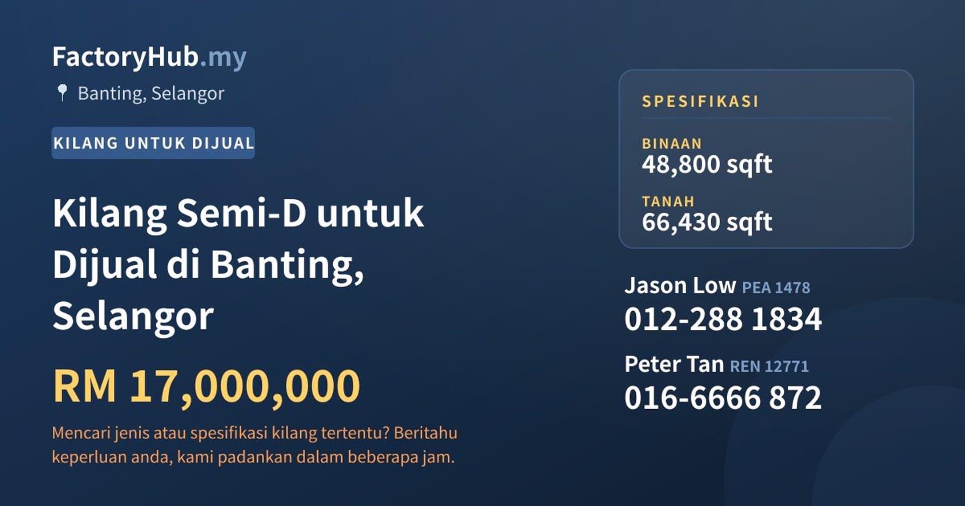 Kilang Semi-D untuk Dijual di Banting, Selangor · Imej hartanah 1/2